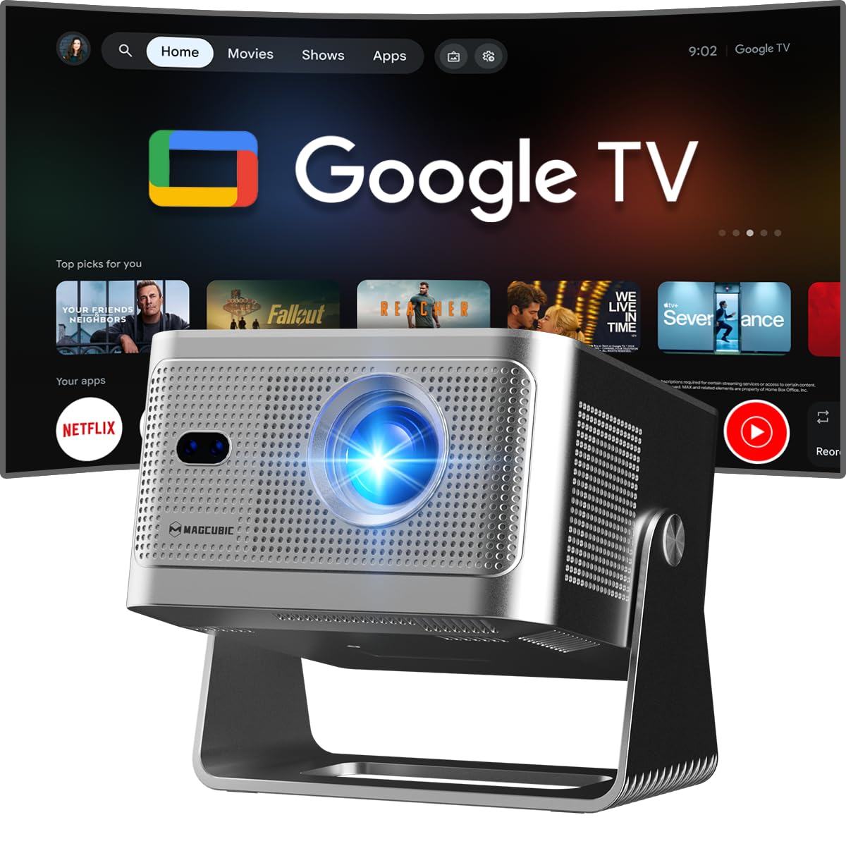 【Google TV & Offizielle Apps】Videoprojecteur HY350GT Full HD 1080P,650 ANSI | Autofocus & Correction Trapézoïdale Automatique, Haut-Parleur 15W Dolby Audio, WiFi 5, BT5.1, Projecteur Video 180°