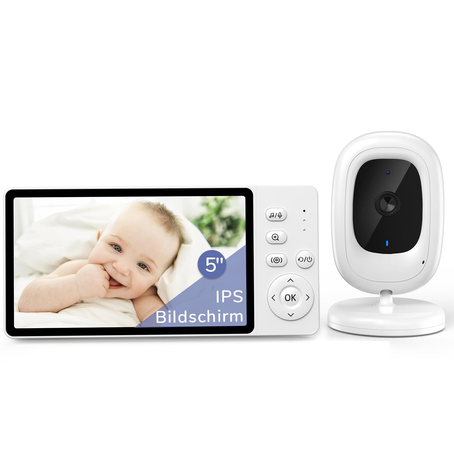 jeeber sans WiFi Babyphone Caméra Bébé,1080P, écran IPS 5", PTZ 360° | HDR Vision Nocturne, Mode VOX & Zoom 3X, Audio bidirectionnel, Détection des pleurs & température, Longue Portée Caméra Bébé