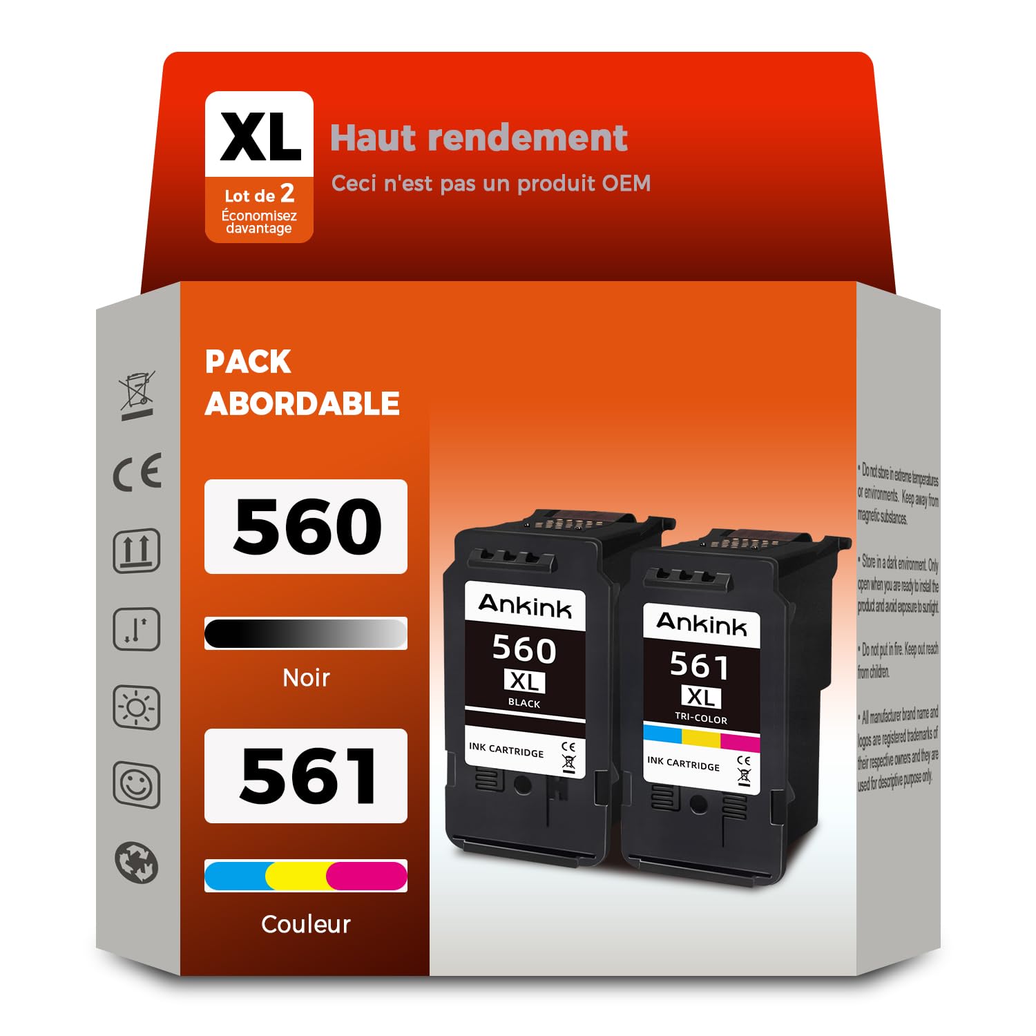 ANKINK PG-560XL CL-561XL Cartouche Encre Remplacement pour Canon 560 561 XL | PG560 CL561 Noir Couleur Compatible pour TS5350 TS5350a TS5350i TS5351 TS5351a TS5351i TS5352 TS5352a TS5353 TS7450 TS7450a