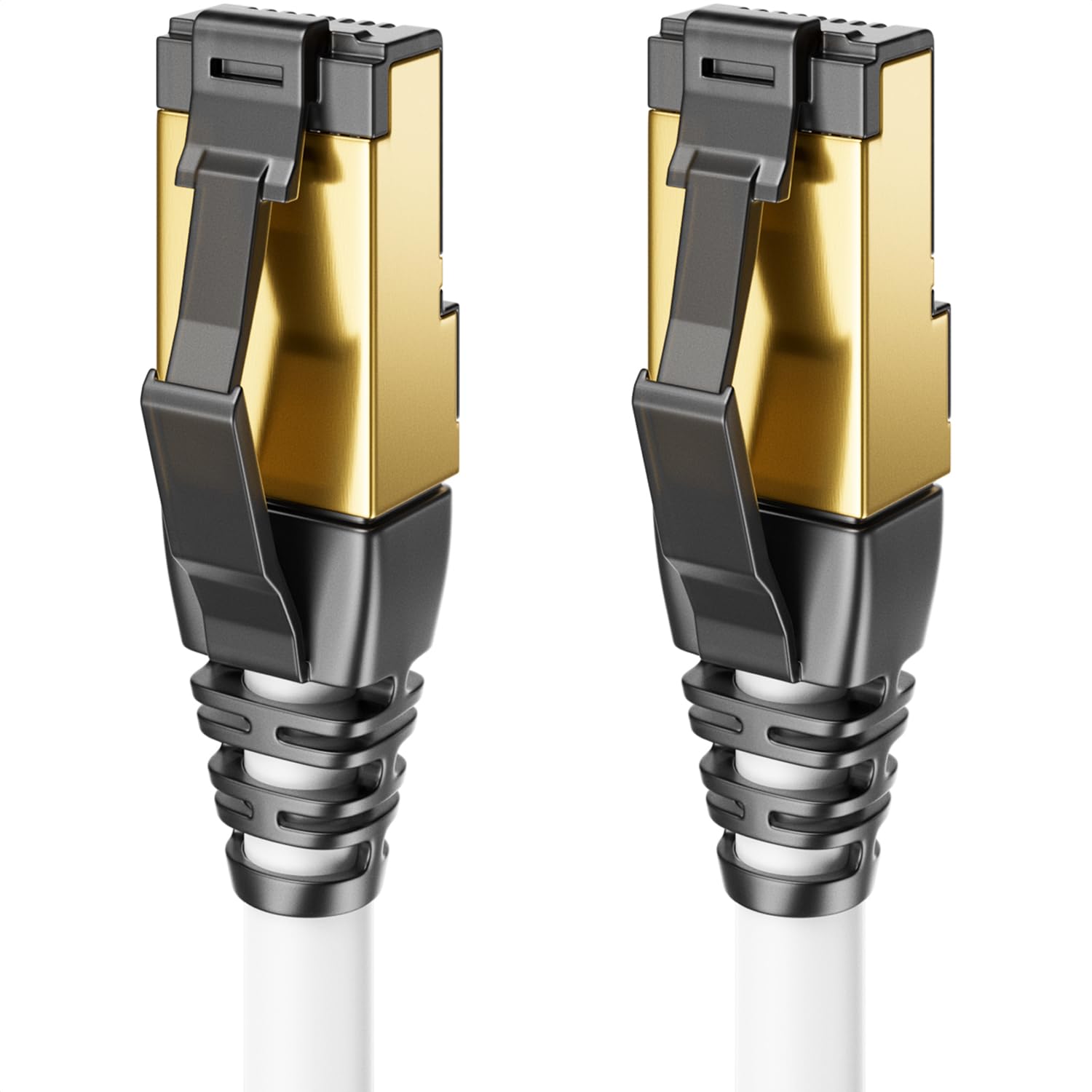deleyCON 7,5m CAT8.1 LAN Câble Cordon Réseau - RJ45 LAN DSL Liaison Cuivre S/FTP Blindage 2000 MHz 40 Gbit - CAT.8 Ethernet Câble RJ45 Connecteur Doré - Blanc