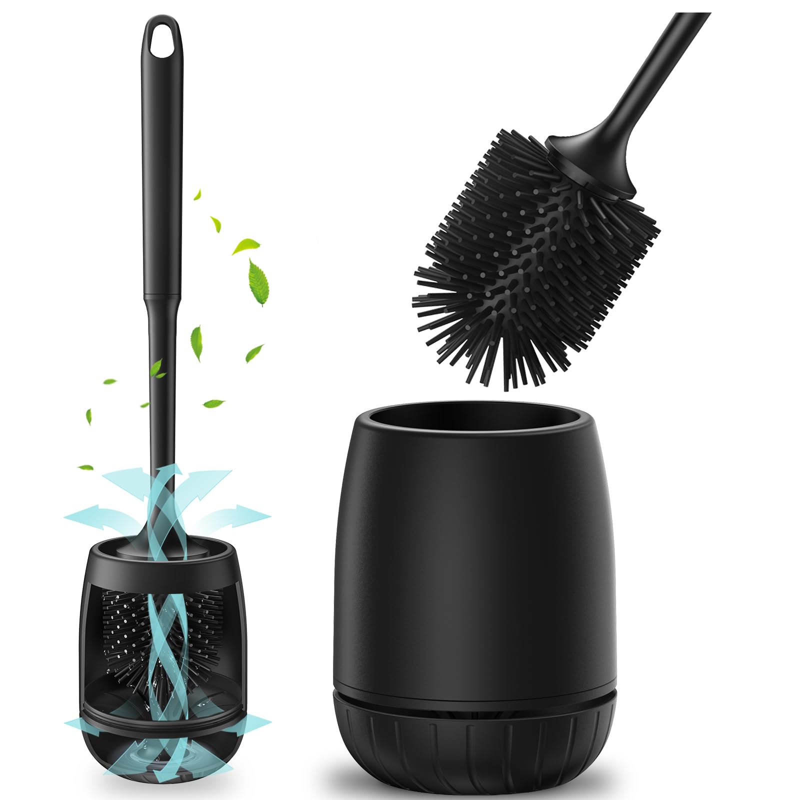 Brosse Toilettes WC, EWEIMA Brosse WC Silicone, Balayette Toilettes WC avec Support à Séchage Rapide et Base Anti-Goutte, Balai Toilette WC Montage Mural/au Sol pour Salle de Bain (Noir Foncé)