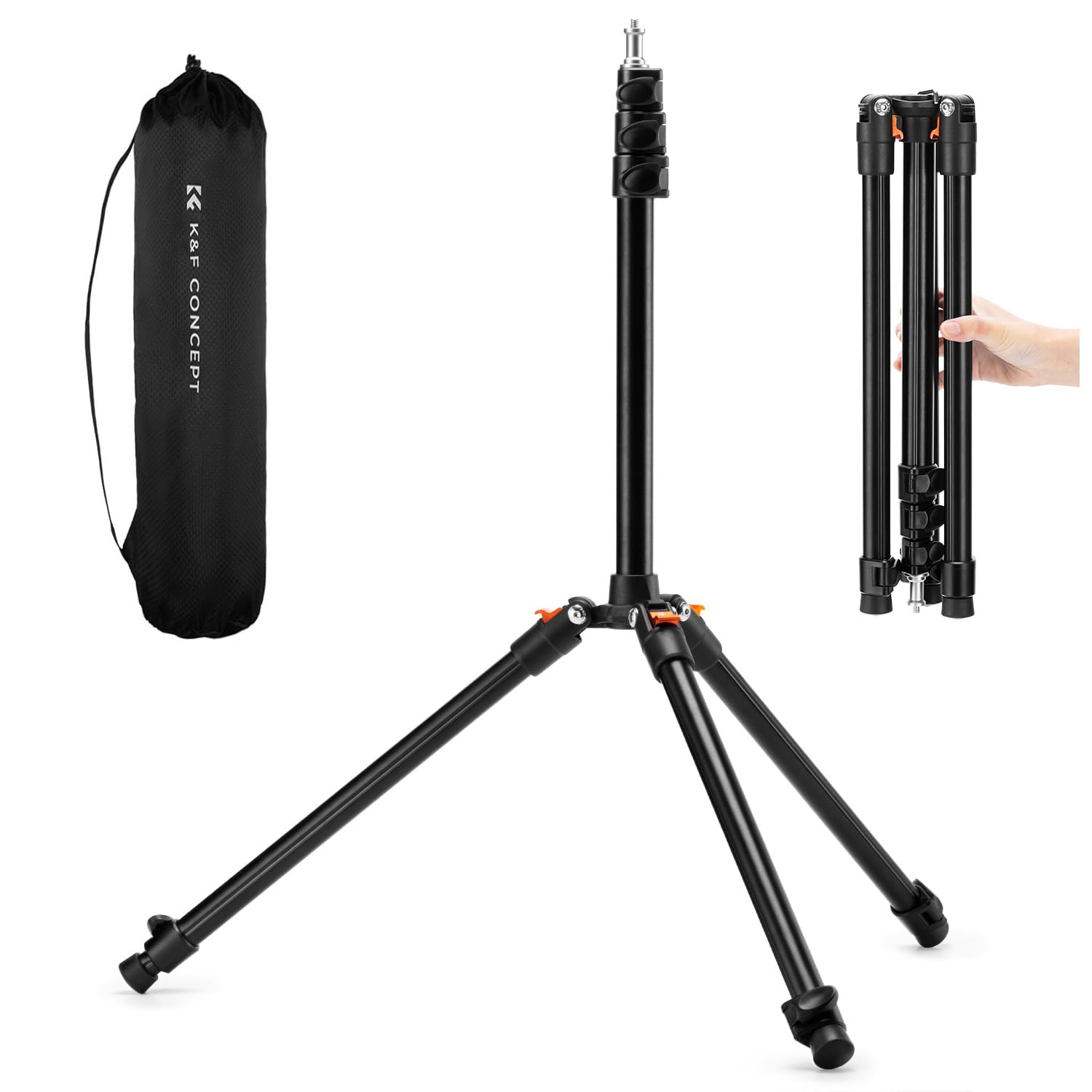 K&F CONCEPT Trépied d'Éclairage 200cm Aluminium pour Studio Photo | Pliable envers, vis 1/4, sac transport, flash appareil photo softbox, portable léger, TL06