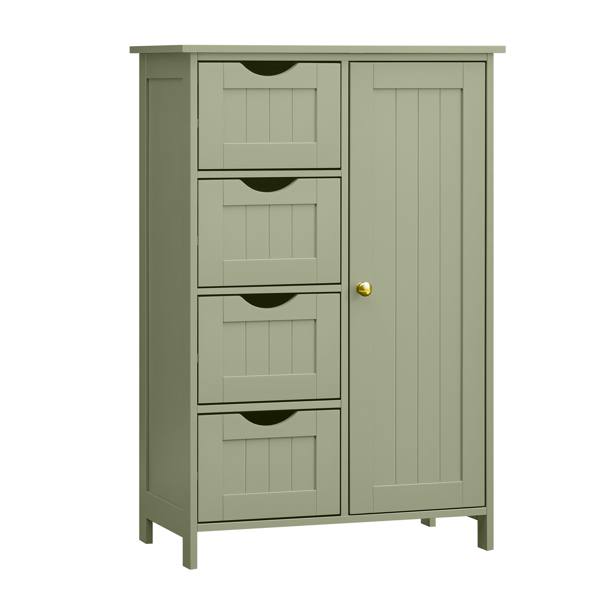 VASAGLE Meuble Salle de Bain Rangement, Commode, avec 4 Tiroirs | Armoire Gain de Place, Placard avec Porte, Étagère Réglable, 55 x 30 x 82,2 cm, Vert Olive, Collection SOFIE LHC041C02