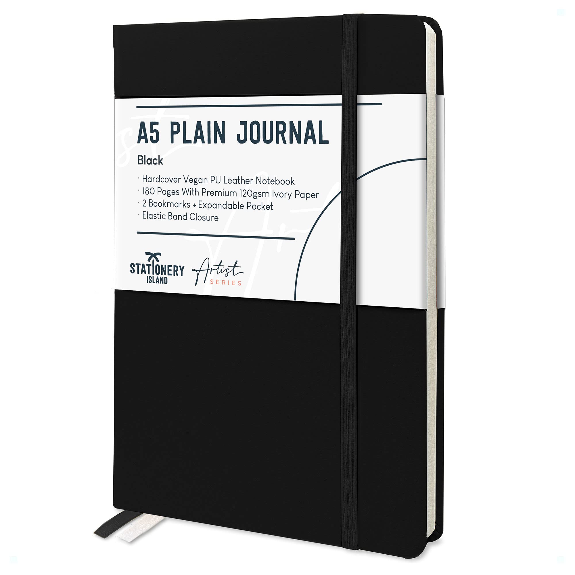 STATIONERY ISLAND Carnet de Notes A5 Non Ligné, Couverture Rigide Avec Papier Épais de Qualité Supérieure de 120 g/m², Carnet Vierge de 180 Pages pour L'Étude, La Planification, L'Agenda