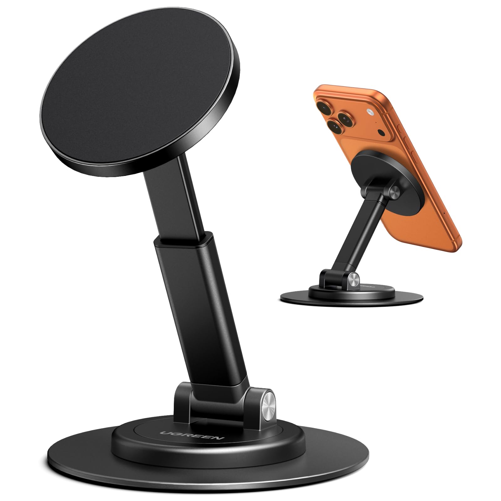 UGREEN Support Téléphone Magnétique Bureau Haut Réglable | Porte Smartphone Aimanté Pliable Anneaux Métallique Inclus Compatible avec MagSafe iPhone 18 Pro Max 17 Galaxy S25 S24 Noir