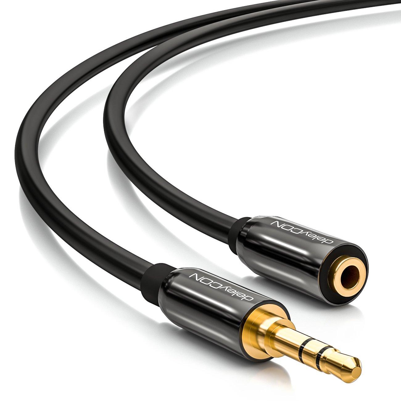 deleyCON 2m Rallonge Audio Stéréo 3,5mm AUX - Noir | Câble AUX stéréo avec prise jack 3,5 mm et fiche métallique, pour haut-parleurs et casques audio