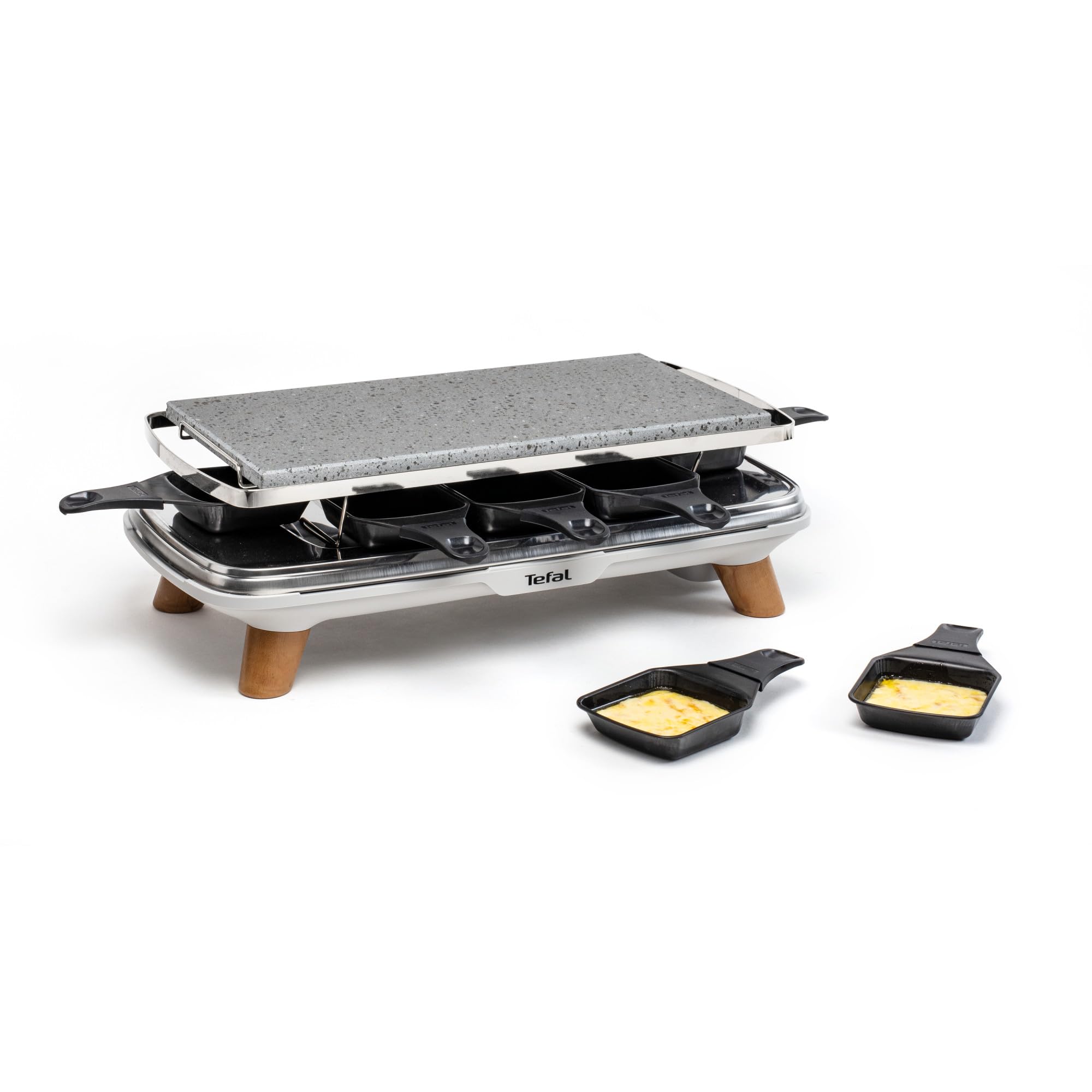 Tefal - Appareil Raclette Pierrade Gourmet 8 Coupelles - Gris | Appareil raclette 2 personnes et plus - 1350 W - Plaque pierre naturelle - 8 coupelles profondes pour fondre le fromage