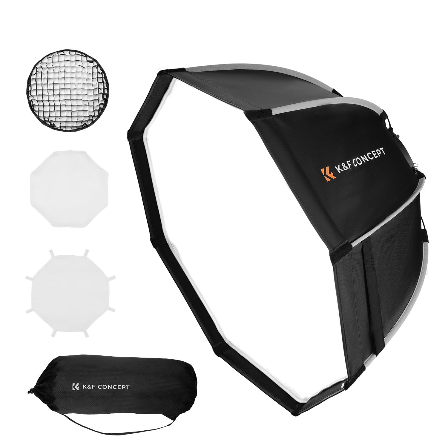 K&F CONCEPT Softbox Octogonal 65cm Bowens pour COB Lumière | Grille nid d'abeille, diffuseur souple, parapluie dégagement rapide, sac portable, studio photo, LK02