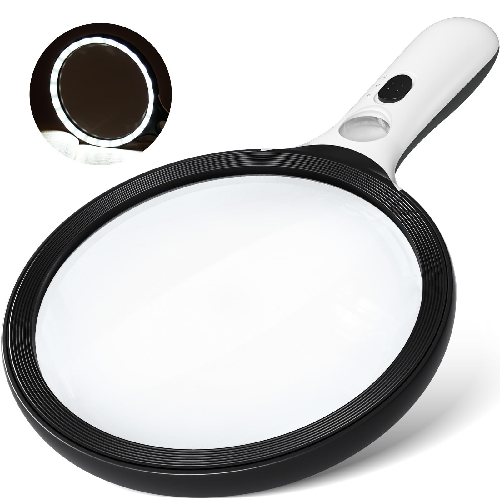 Loupe Grossissante, Grande Loupe de Lecture Portable de 130 mm, 20x30x Grossissement, avec 24 LED et Lampe UV, pour Personnes âgées et Enfants, Lecture, Bijoux, Timbres