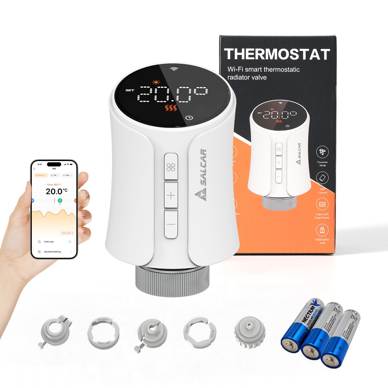 SALCAR WiFi Thermostat Connecté TRV706W Tête Thermostatique Compatible avec Amazon Alexa & Google Home Programmable Tuya Thermostat Radiateur, Aucune Passerelle Requise
