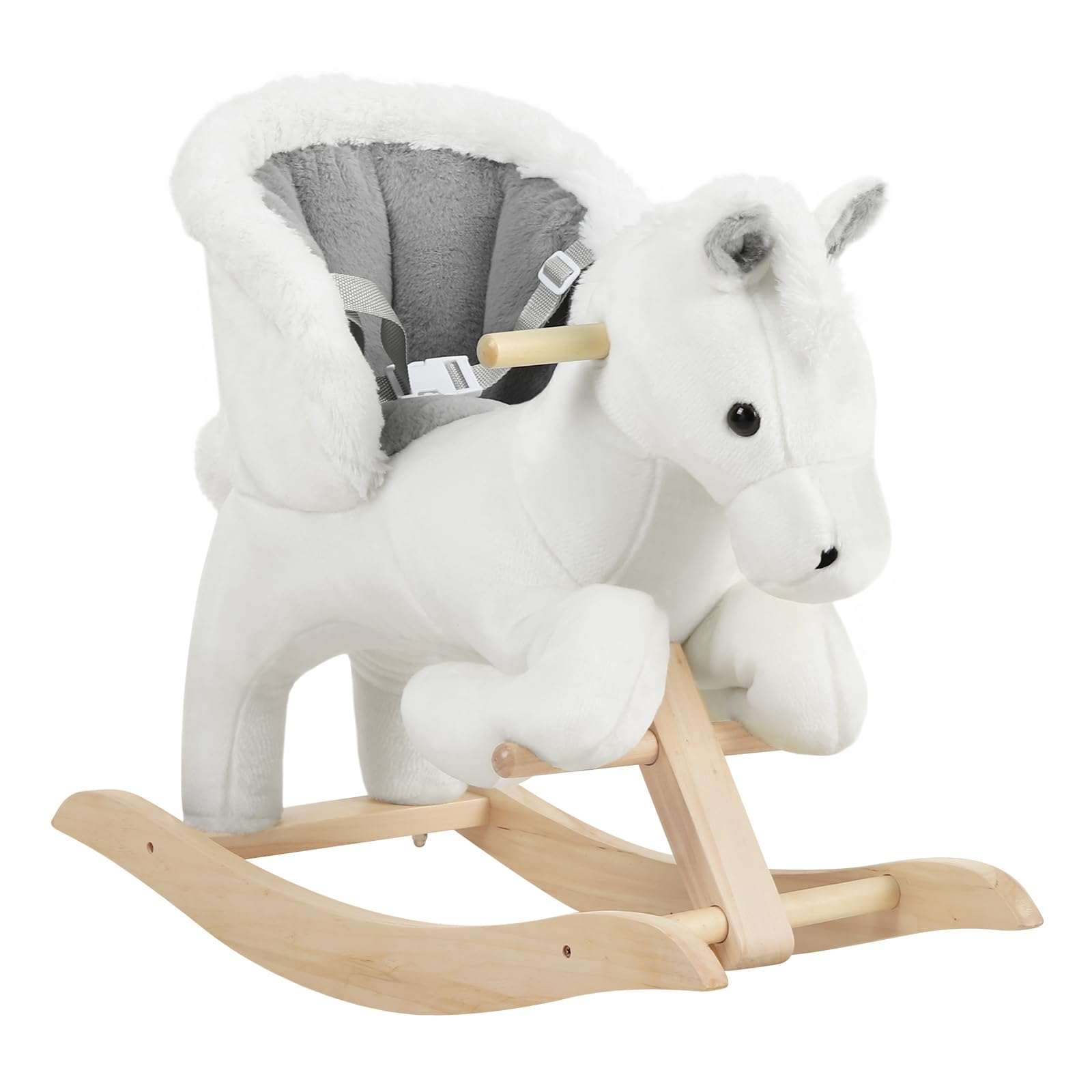 WOLTU Cheval à Bascule en Peluche pour Enfants de 1 à 3 Ans | avec Ceinture de Sécurité et Effets Sonores, Cadeau d'Anniversaire et de Noël, Blanc et Gris
