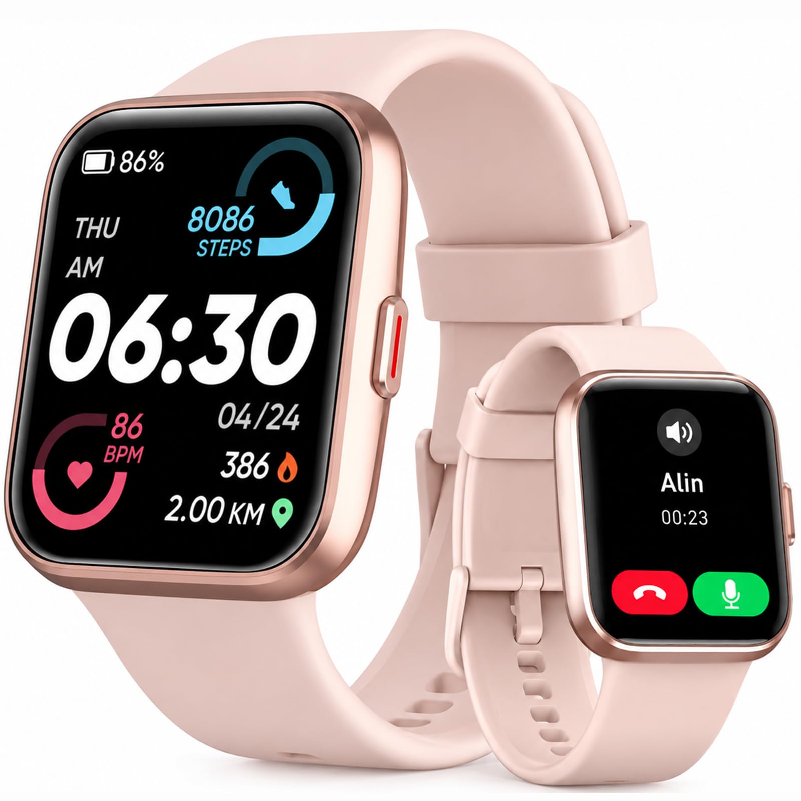 Montre Connectée Femme, 1,85" Homme Smartwatch pour Samsung iPhone Android, Alexa intégrée 3ATM 100+ Modes Sportifs Moniteur de SpO2/Sommeil/Fréquence Cardiaque/Podometre/Calories Rose