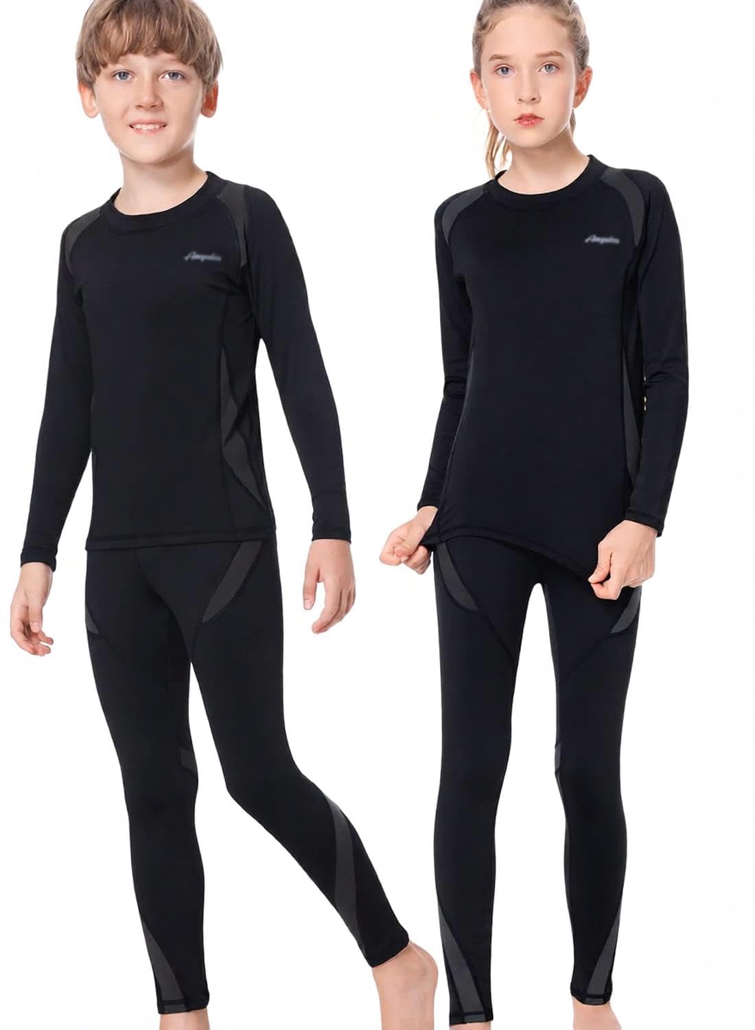 sous Vetement Thermique Enfant Séchage Rapide Confortable et Respirant | Ensemble sous-vêtement Thermique Garçon Fille Léger Chaud Manche Longue idéal Automne Hiver Ski Running Randonnée Bleu Gris