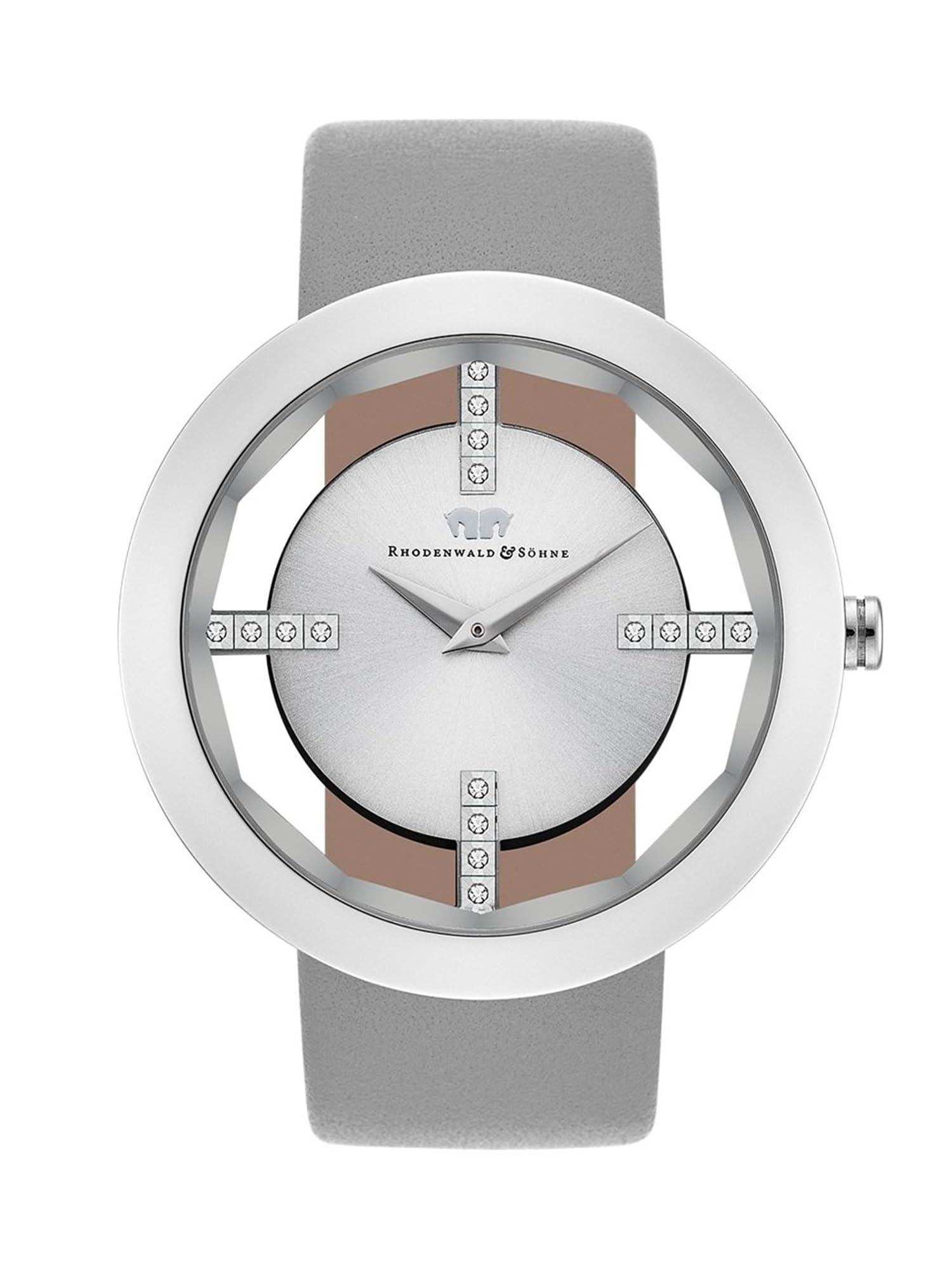 Rhodenwald & Söhne Montre pour femme acier inoxydable argenté quartz 3 ATM | Bracelet en cuir véritable, gris, sans gaufrage, cadran argenté, verre minéral, montre-bracelet, montre de mode
