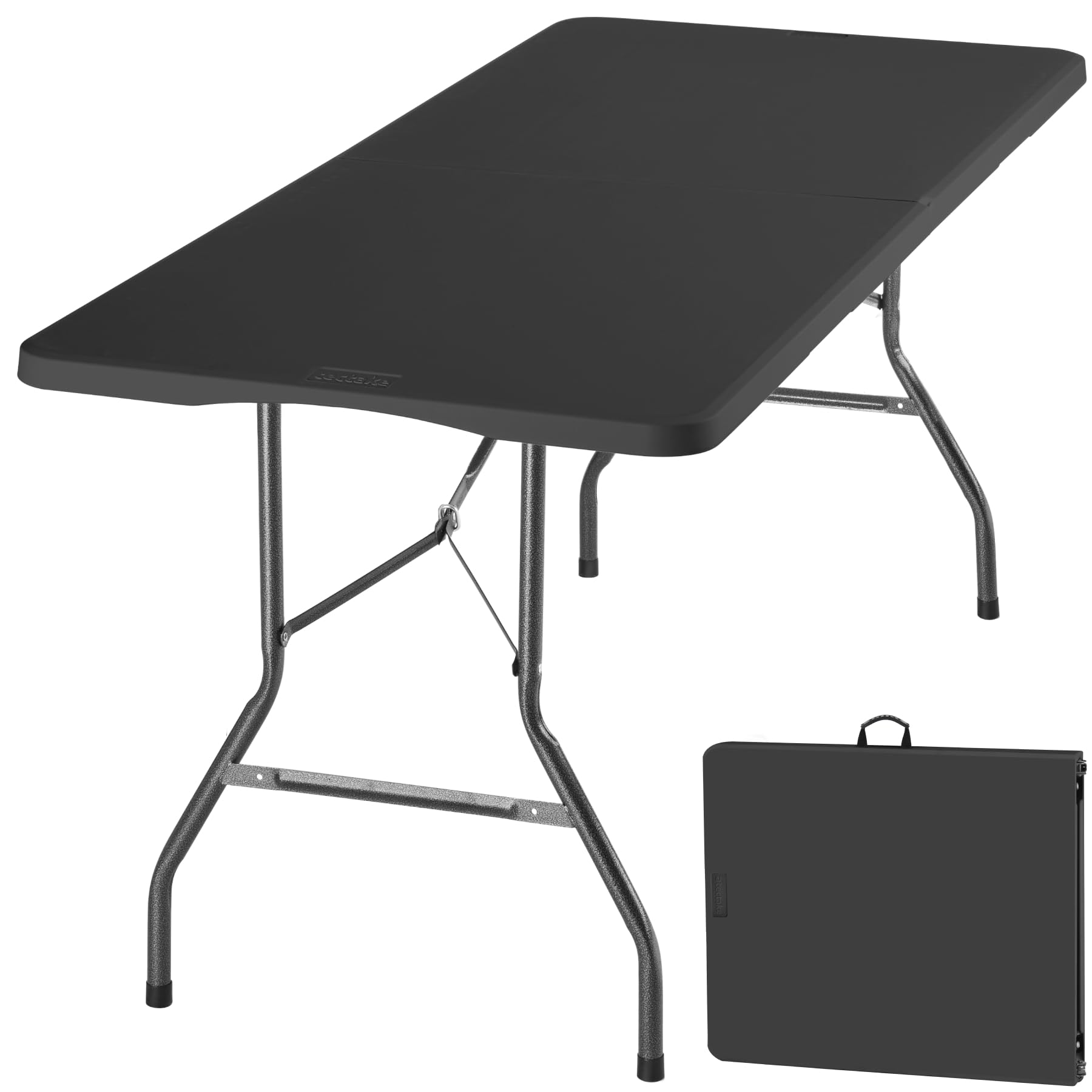 tectake® Table de Camping Pliable 180 x 70 x 74 cm, Plastique Robuste, Résistante aux intempéries, Charge Max. 120kg, Poignée de Transport caoutchoutée, Table de Pique-Nique, Jardin, Camping - Gris