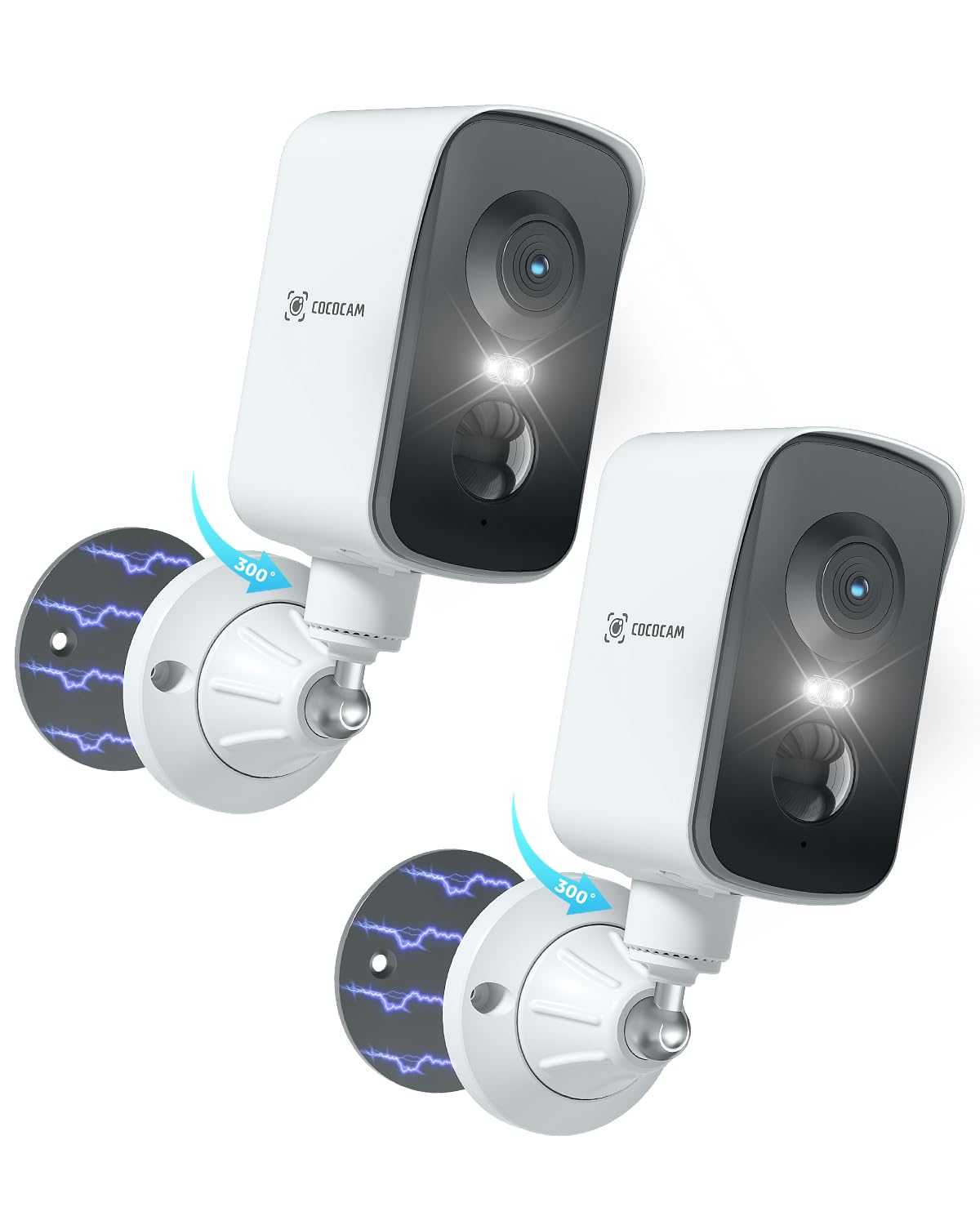 COCOCAM 2PCS Portable Magnétique 4G Camera Surveillance sans Fil | 2K Caméra Interieur/Exterieur pour RV/Camping/Voyage, Pan 300°, Batterie 10000mAh, Détection Humaine PIR&AI (SANS WIFI)