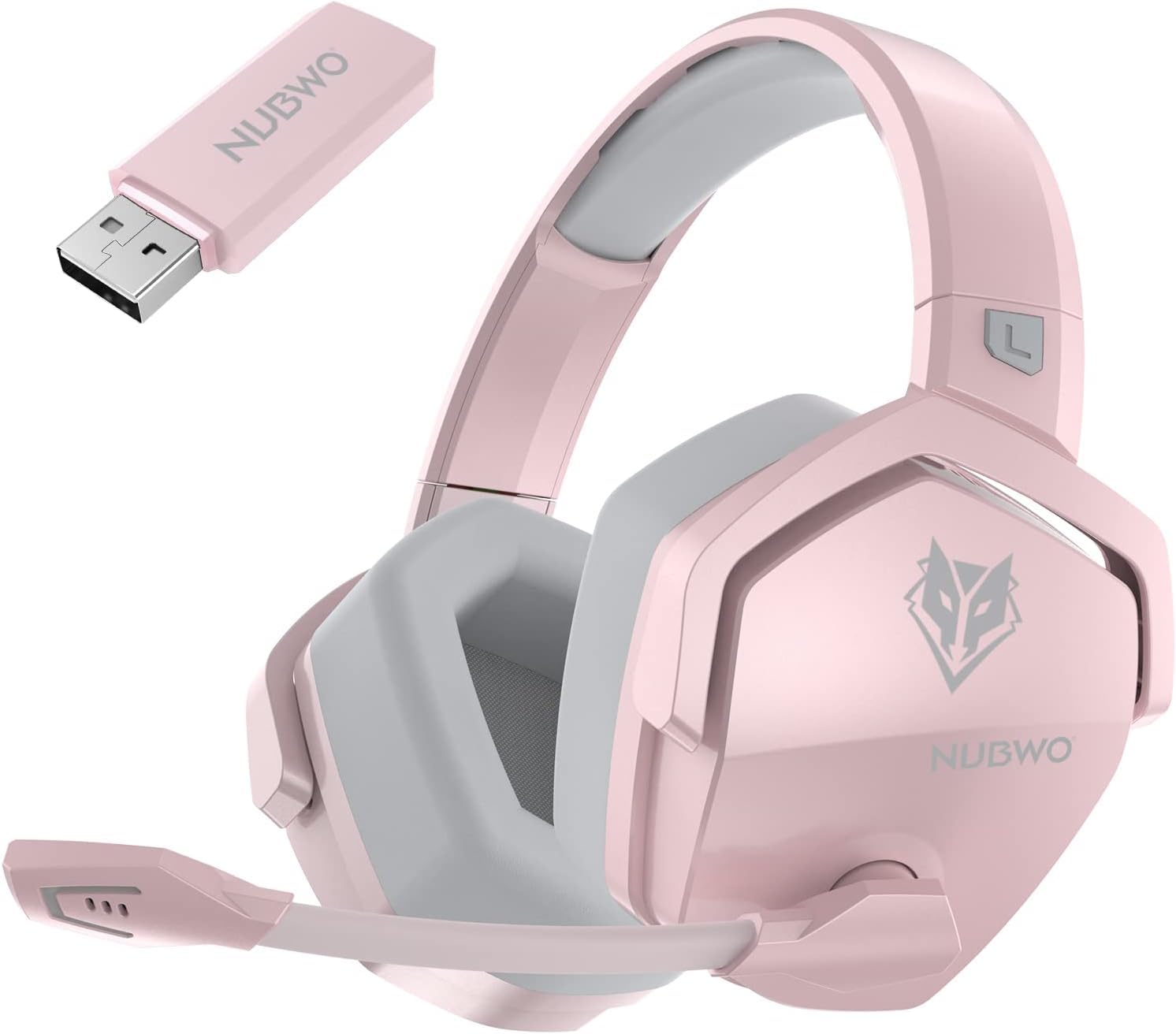NUBWO G06 Double Casque Gaming sans Fil avec Microphone pour PS5, PS4, PC, NS, Mobile: 2,4 GHz Wireless + 5,3 Bluetooth - Batterie de 100 Heures - Pilotes de 50mm - Rose