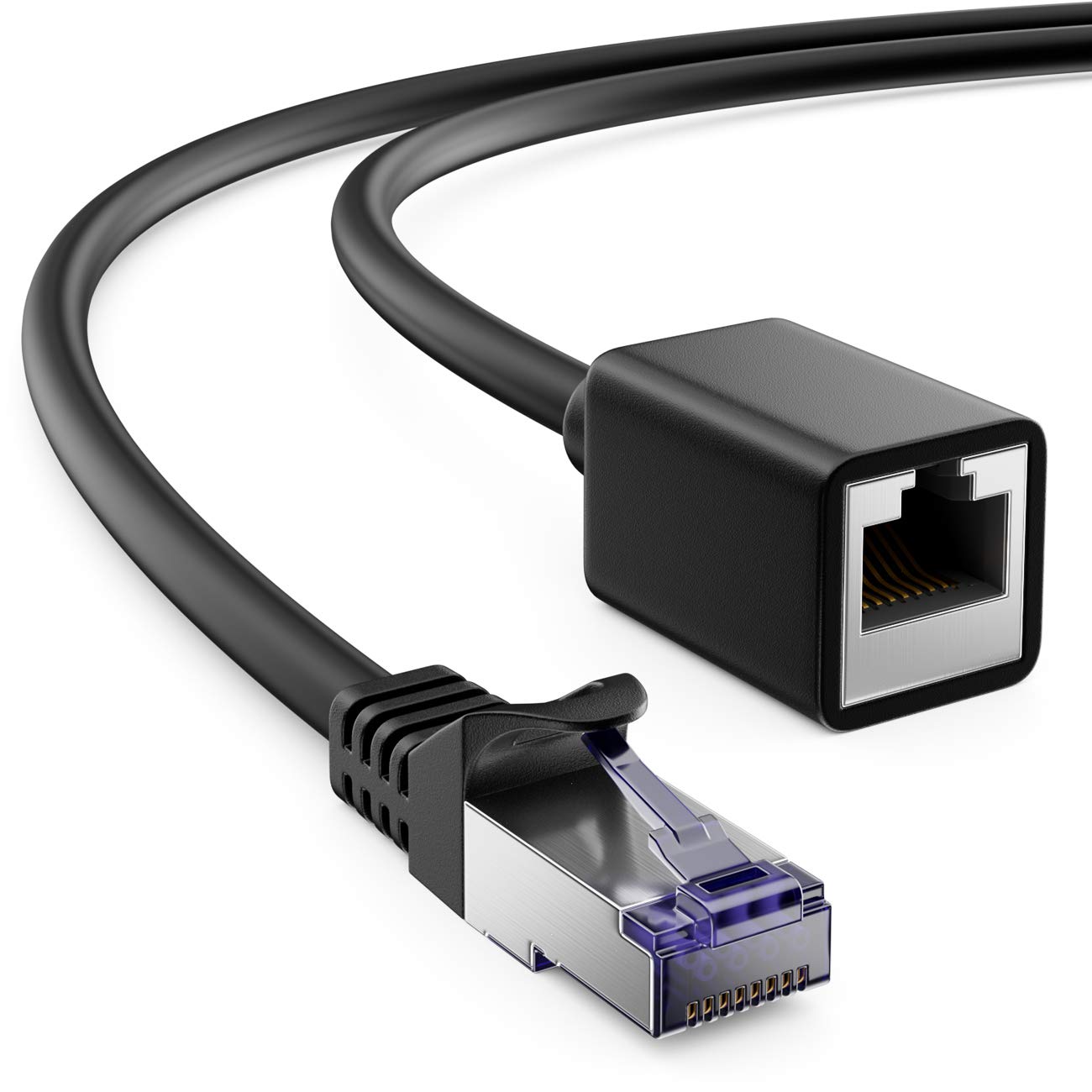 deleyCON 0,5m CAT7 Câble Patch Rallonge pour Ethernet LAN Réseau - CAT 7 Câble brut avec RJ45 Fiche vers RJ45 Prise S/FTP Cuivre PiMF 600 MHz - Noir