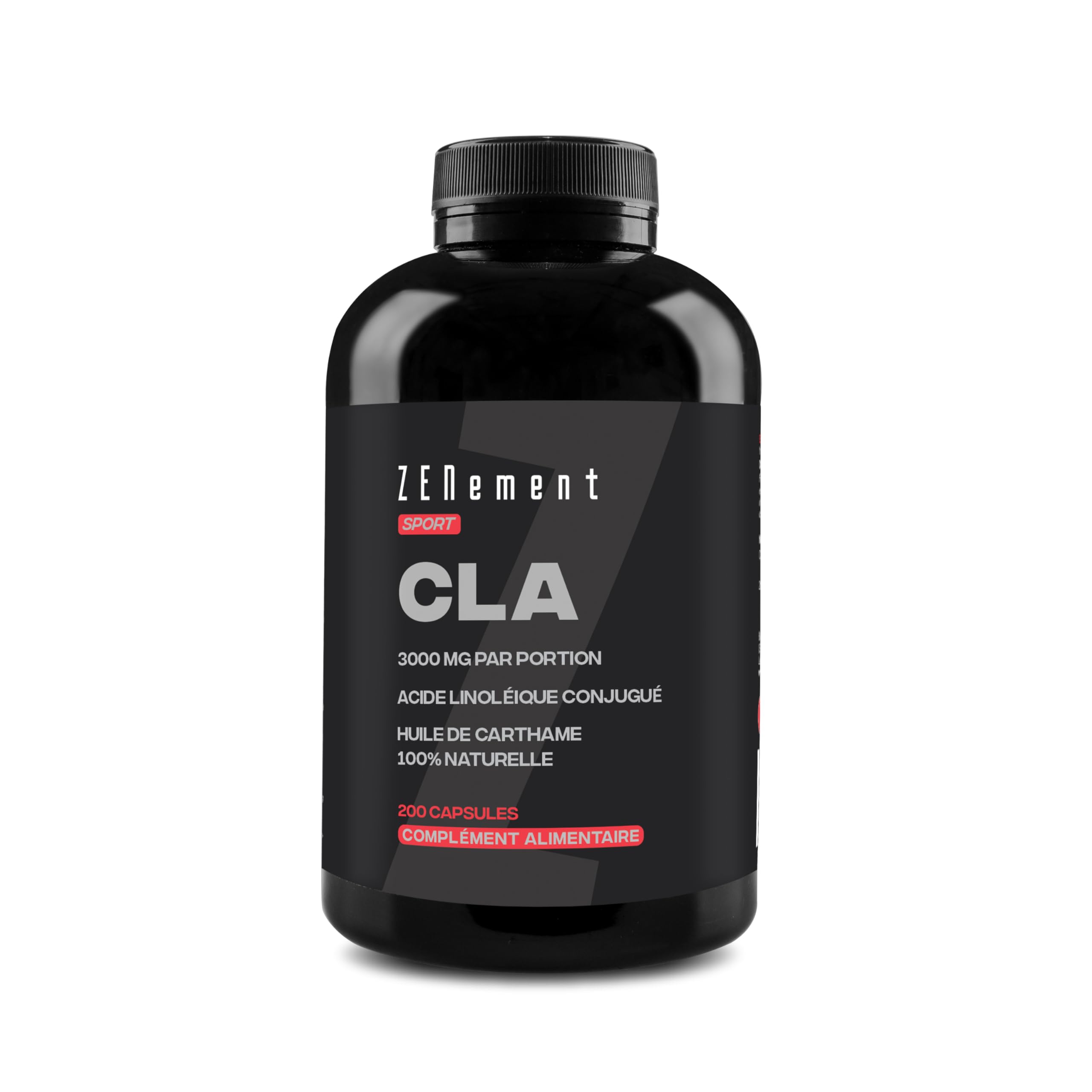 CLA 3000 mg - 80% Acide Linoléique Conjugué - 200 Gélules - Zenement | d'Huile de Carthame Naturelle - Haute Concentration - Sans Additifs, Sans Gluten - 1-3/Jour, +2 Mois
