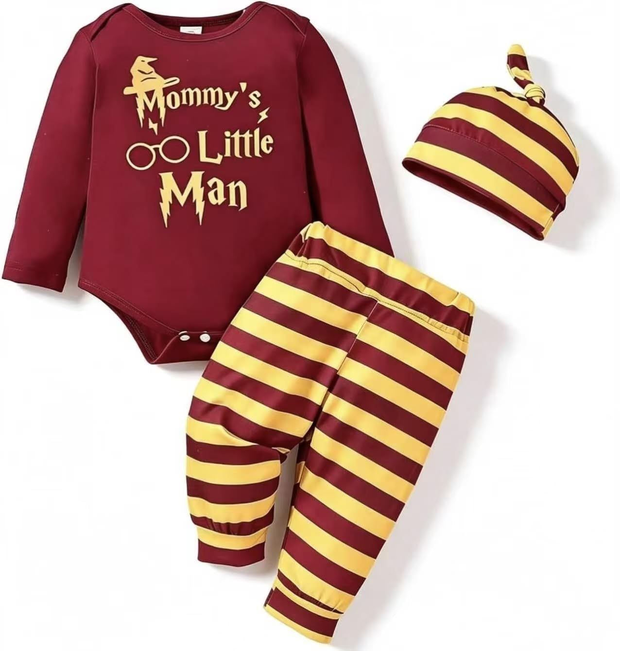 Asmea Vetement Bebe Garçon Ensemble Bebe Garçon Personnalisé Body Bébé + Pantalon Rayé + Chapeau Deguisement Harry Bebe Cadeau Naissance Garcon 3PCS Tenue Naissance Bebe Garcon 0-18 Mois Blanc