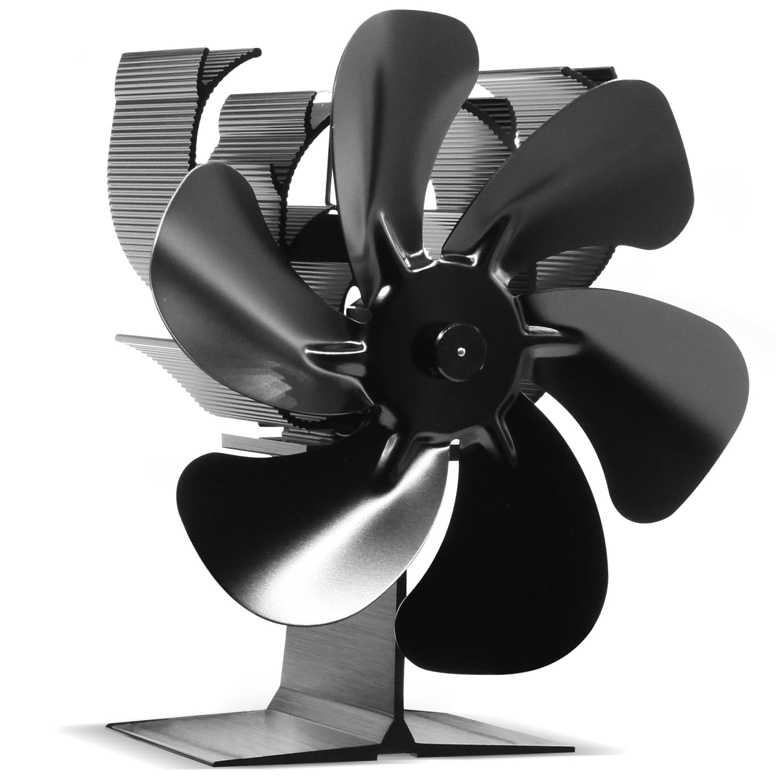 Shenyini Ventilateur Poêle à Bois 6 Pales avec Thermomètre, Ventilateur de Cheminée Alimenté par la Chaleur pour Poêle à Bois/Cheminée/Gaz/Bûche (Moyen)