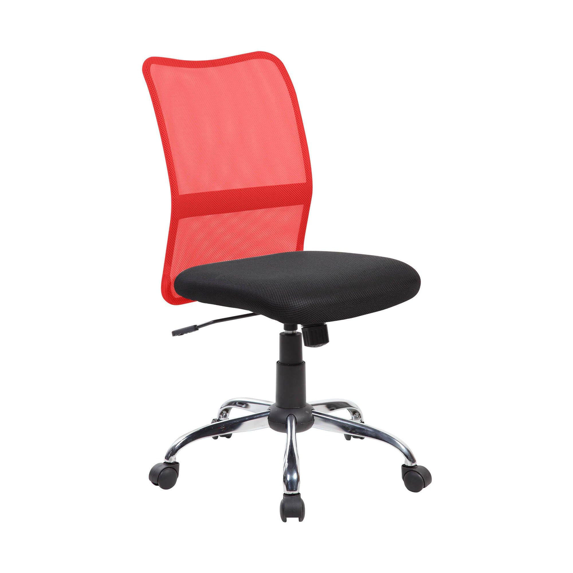 Dmora - Chaise à roulettes Bomaderry, Chaise de travail en maille, Siège de bureau ergonomique, 57x46h90/100 cm, Noir et Rouge