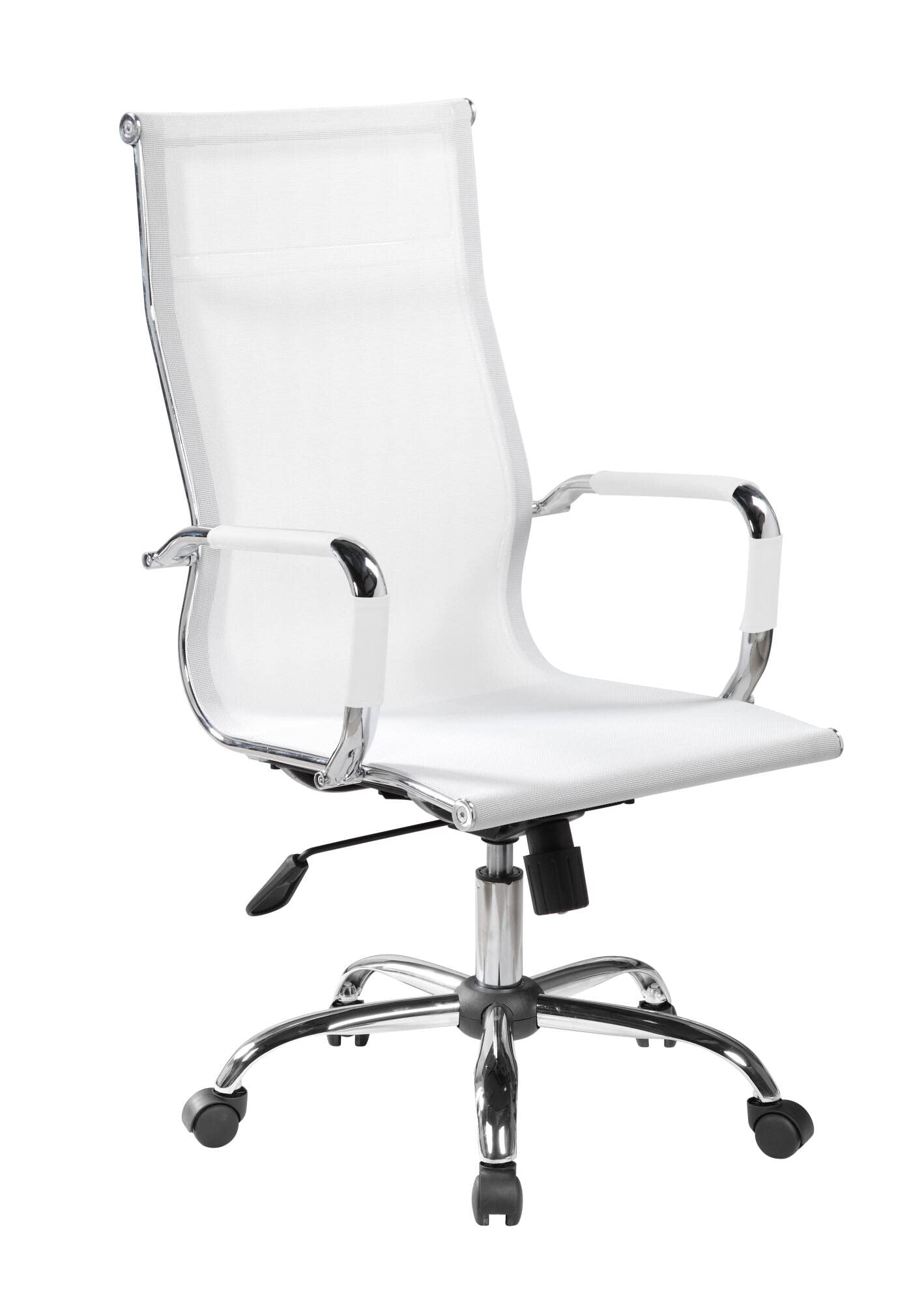 Dmora - Chaise à roulettes Kanaka, Fauteuil de direction avec accoudoirs, Chaise de bureau ergonomique, Blanc, 63x54h106/116 cm