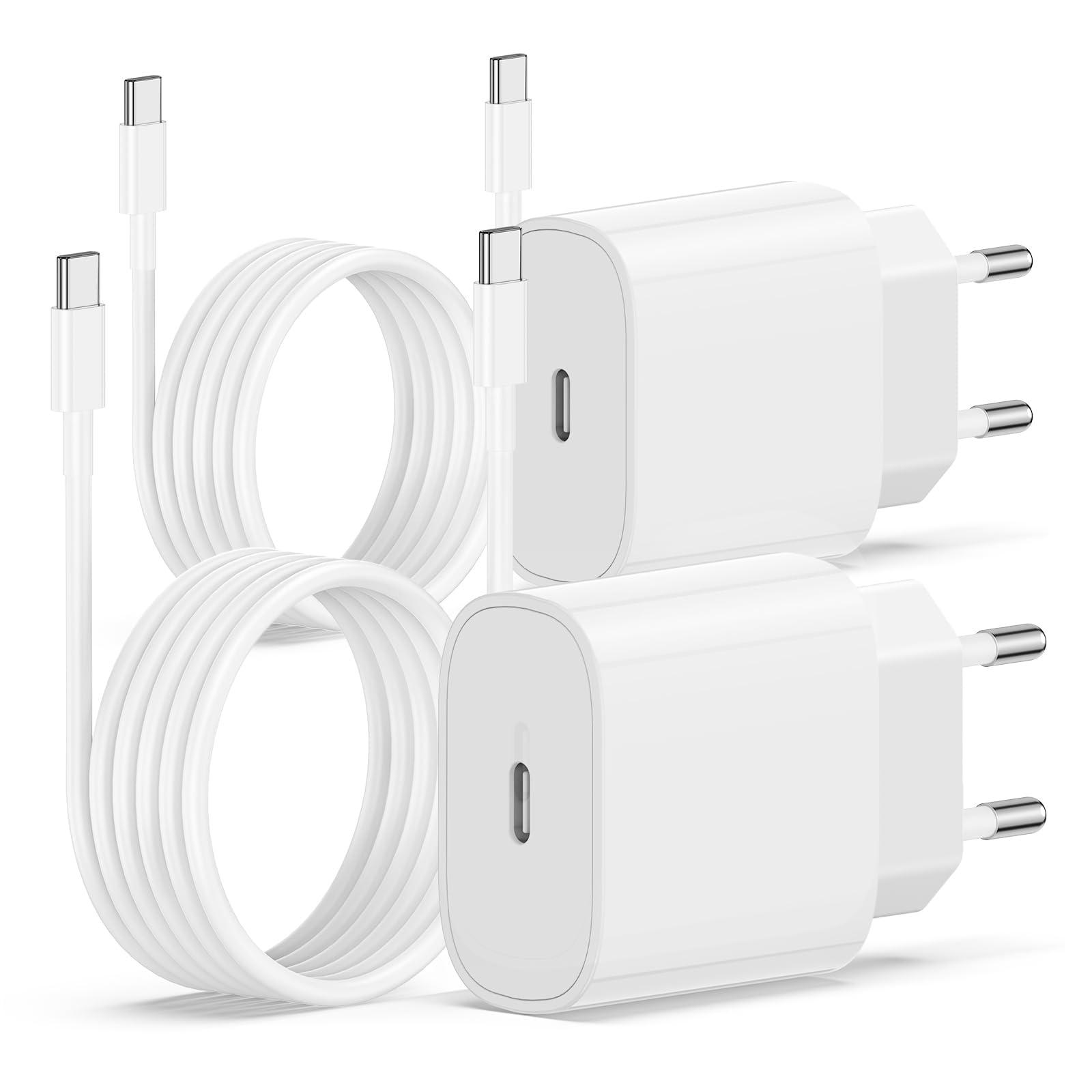 20W USB C Chargeur pour iPhone 18 17 16 15, USBC Rapide Chargeur mit Type C Câble 2M+2M pour iPhone 18 Pro/17e/17 Pro Max/16e/16 Pro/15 Plus/iPad/Duo, Samsung Gaxy,Adaptateur Secteur