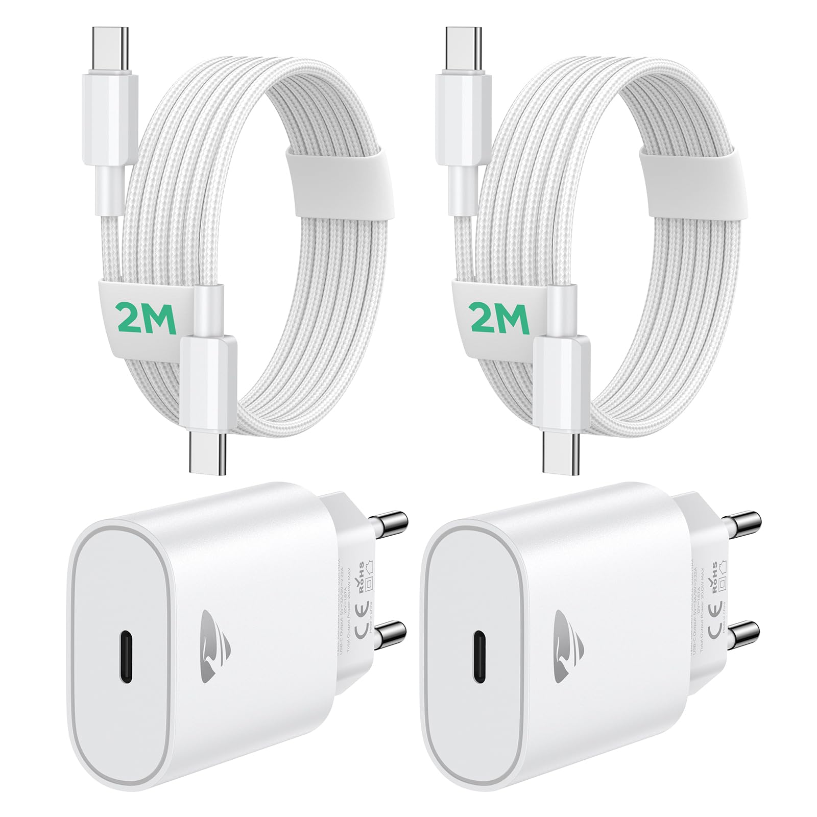 Chargeur USB C, Chargeur Rapide iPhone 17 16 15 2Pack 20W Prise USB C avec Câble USBC 2M,Chargeur TypeC Rapide,Chargeur pour iPhone 17 16 15 Pro Max,iPad,Adaptateur TypeC Secteur Usbc