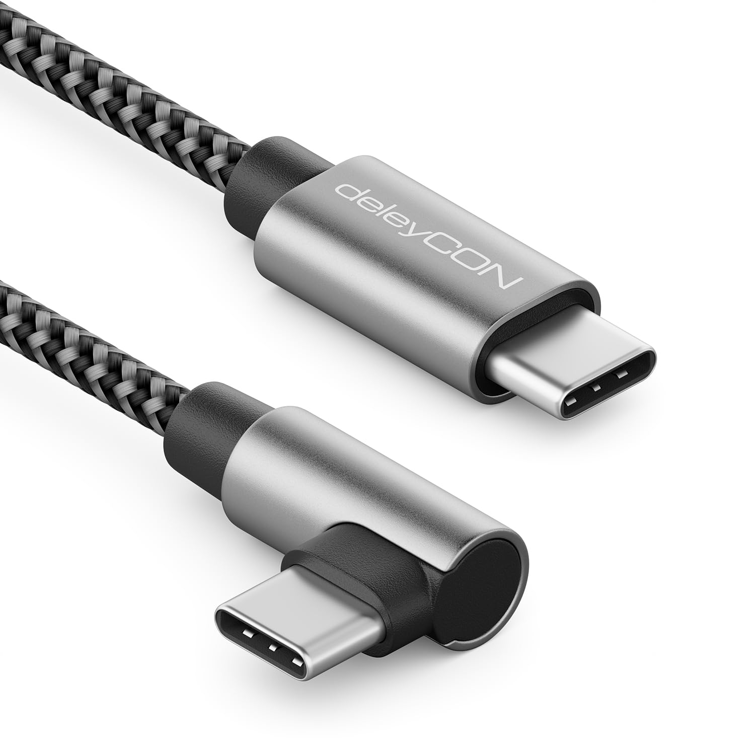 deleyCON 1,5m USB C Câble 1x 90° Coudé PD3.0 (60W Charge Rapide) C vers C Recharge pour iPhone 17 16 15 Pro Max Air Galaxy S26 S25 S24 Pixel iPad Pro MacBook Air Tablettes Switch PS5