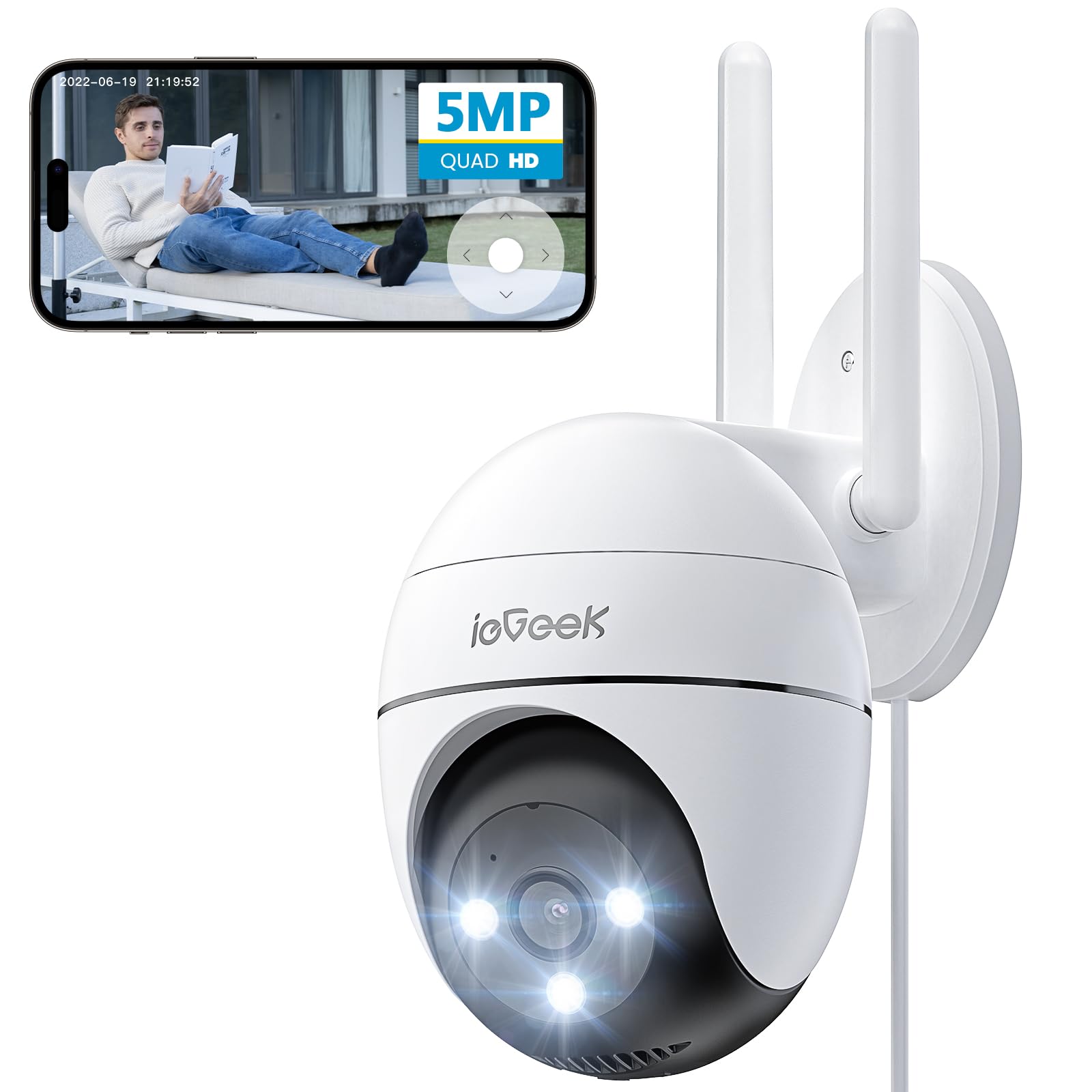 ieGeek 3K Caméra de Surveillance Extérieur 360°, Caméra Extérieur 2.4G/5Ghz | 5MP Camera IP Enregistrement 24h/7, Suivi Automatique, Détection IA, Vision Nocturne Couleur, Confidentialité, Alarme, Alexa