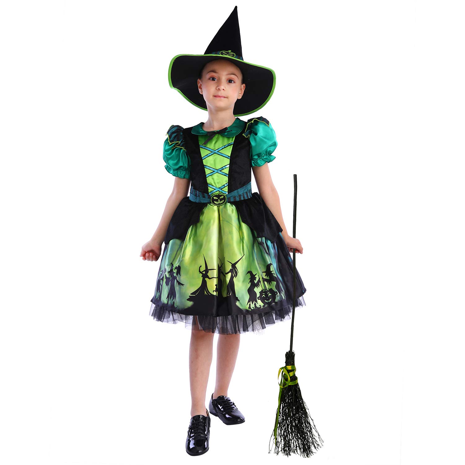 Sincere Party Les filles Halloween Sorcière Costume, De luxe Adorable Néon Coloré Sorcière Déguisements avec chapeau