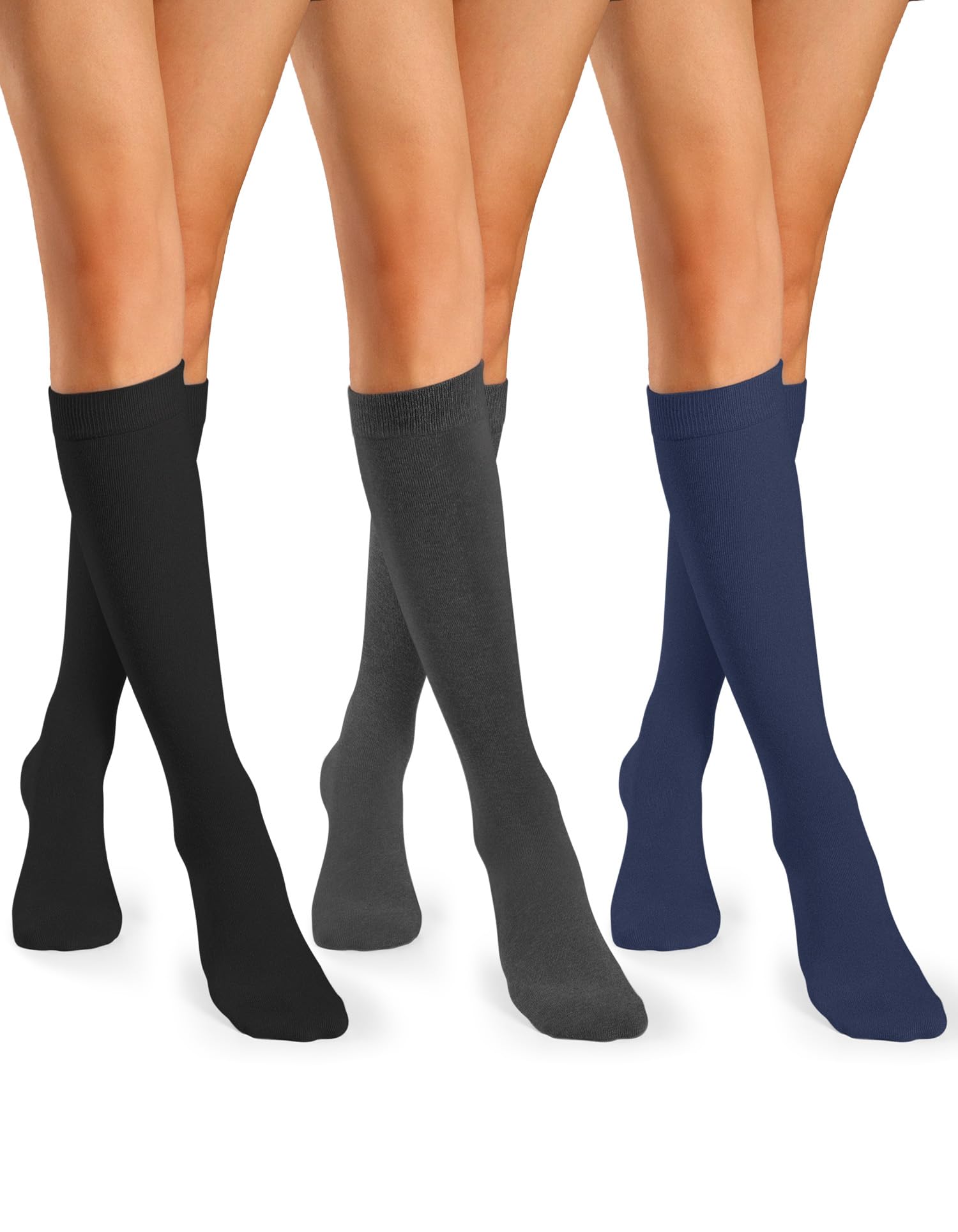 CLOSEMATE 3 Paires Chaussettes Hautes Femme 35-38 39-42 en 80% Coton | Coton peigné respirant, Bord élastique, Renforts orteils et talon, Confort longue durée, Polyvalent pour diverses chaussures