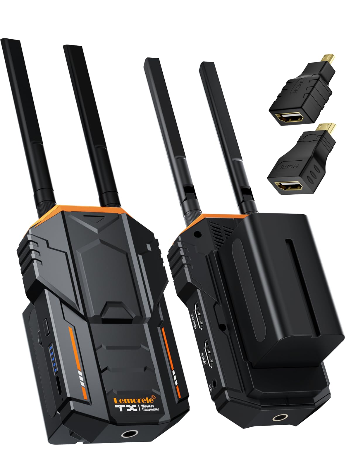 Lemorele Kit HDMI sans Fil avec 2× 4400 mAh, Loopout + IR, Jusqu’à 200 m | 1080P@60Hz, Wi-Fi 5 GHz et env. 4,5 h d’autonomie – pour caméra, streaming en direct et monitoring mobile