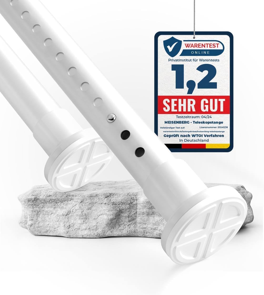 MEISENBERG Barre de Rideau Télescopique pour Armoire, Blanc, 260-310cm | Sans Perçage, Antirouille, Antidérapant - Tringle Rideau Douche, Ø 32 mm