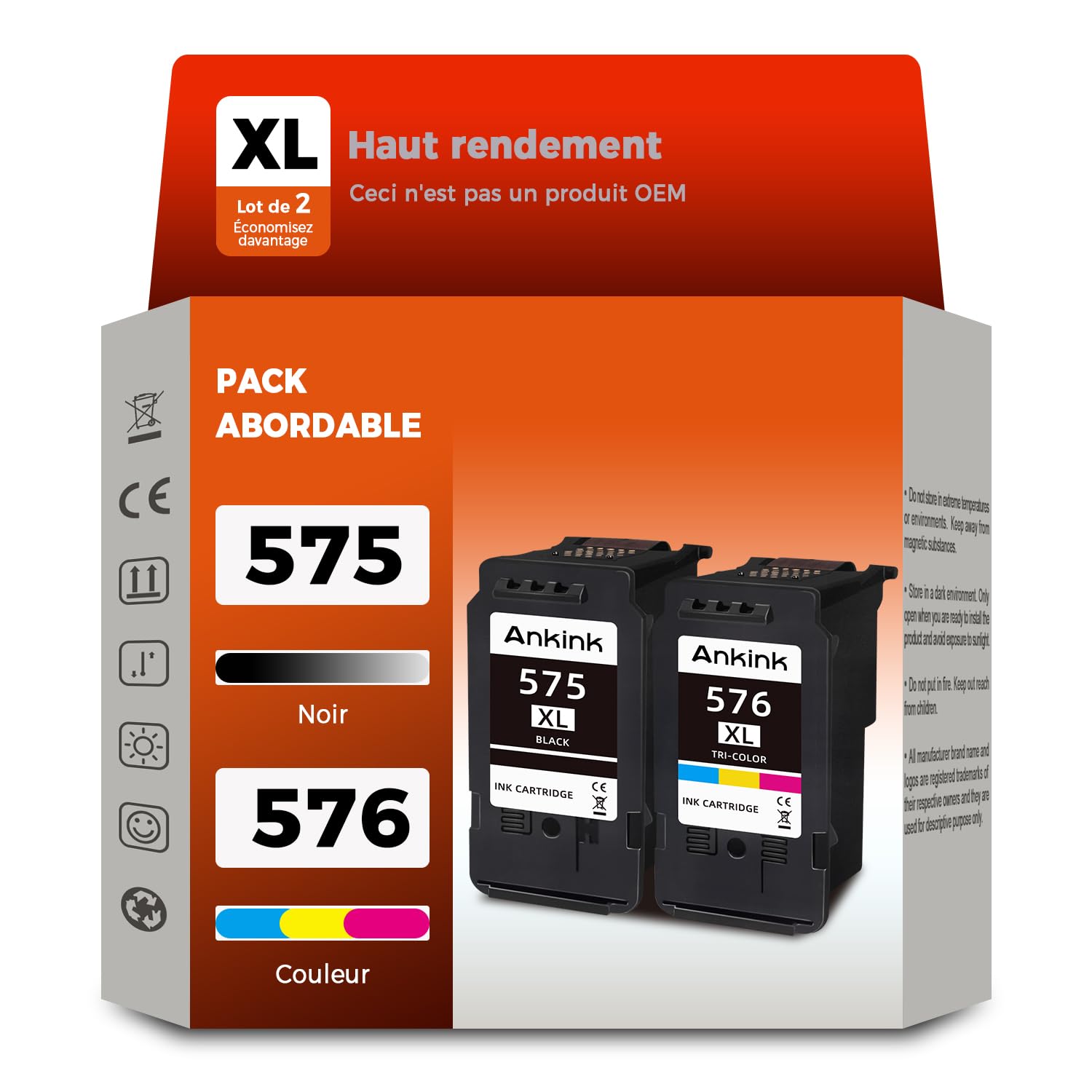 ANKINK PG-575XL CL-576XL Cartouche Encre Remplacement pour Canon 575 576 XL | PG575 CL576 Noir Couleur Compatible pour TS3550i TS3551i TS3750i TS3751i TS3752i TR4750i TR4751i TR4755i TR4756i Imprimante
