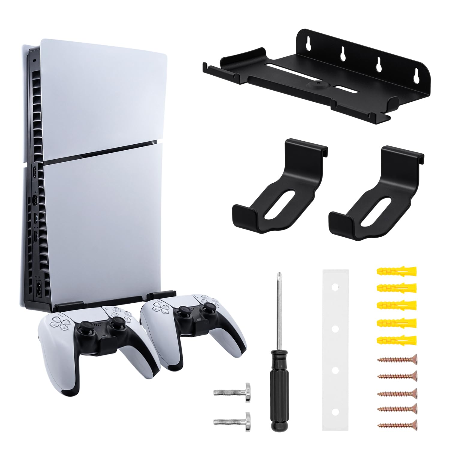 Mcbazel Support Mural pour PS5 Slim Console avec 2 Crochets pour Manette pour PS5, Support de Suspension en Métal d'acier Durable Accessoires pour PS5 Slim Edition Disc/Digital (Non pour PS5/PS5 Pro)