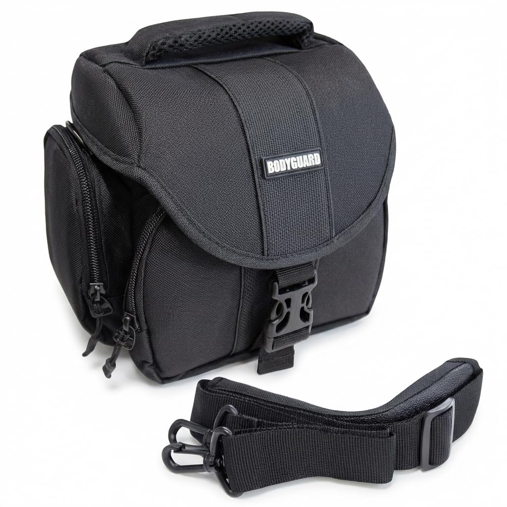Bodyguard Sac Photo pour Appareil Bridge et Hybride Noir | Compatible Canon EOS M50, Panasonic FZ300 FZ1000, Sony HX400V HX60, Nikon Coolpix B700 L840