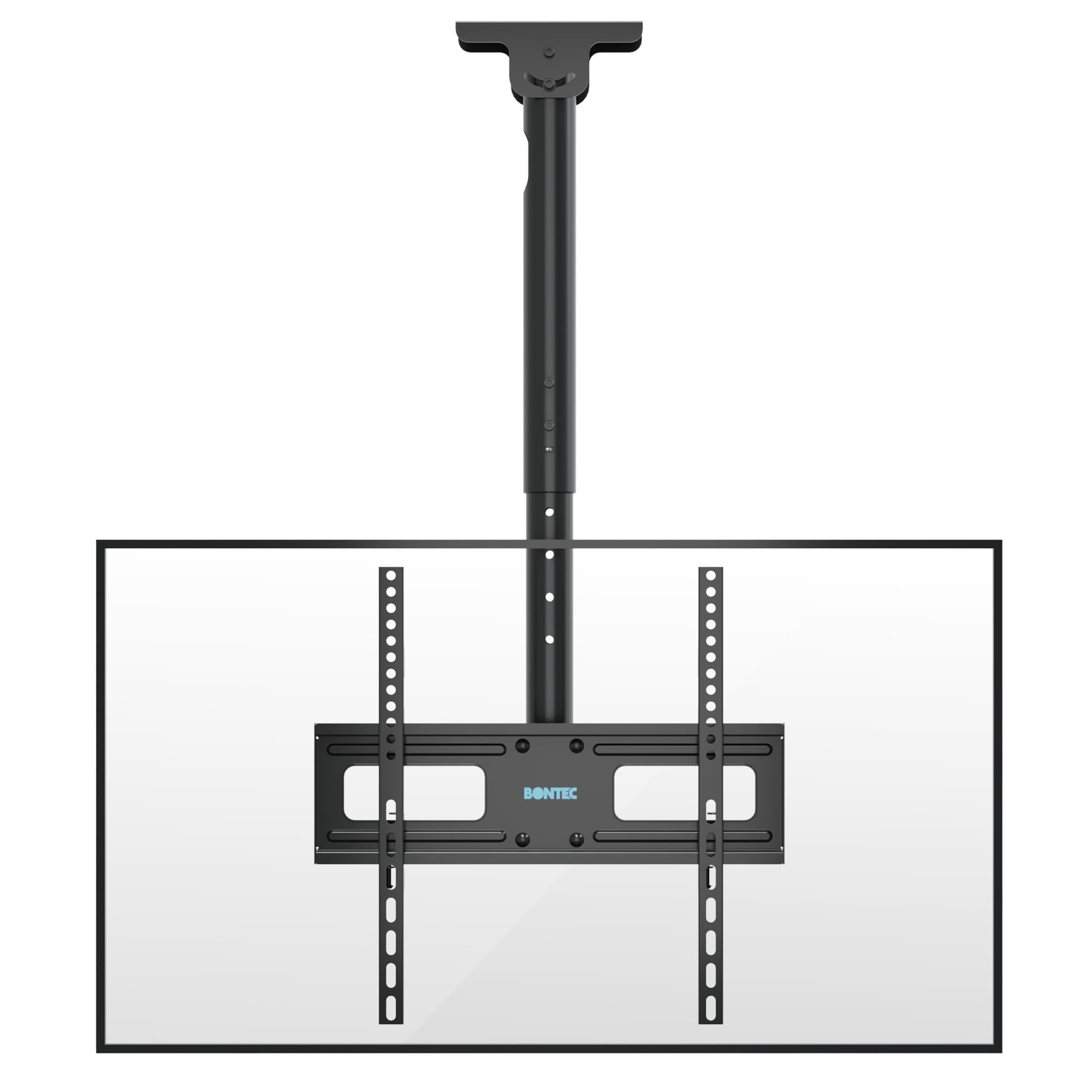 BONTEC Support TV Plafond Inclinable, 26-65 Pouces, Charge 45 kg | Rotation 360°, Hauteur réglable 73-98 cm, VESA 100x100-400x400, Gestion des câbles