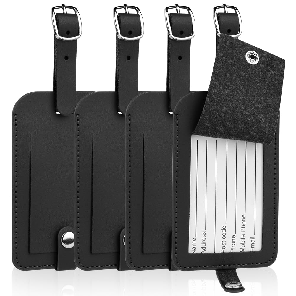 Flintronic Lot de 4 étiquettes de bagages en cuir, étiquettes de bagages, étiquettes d'identification pour valise, étiquettes en cuir, accessoires pour sac à main de voyage, accessoires pour éviter la