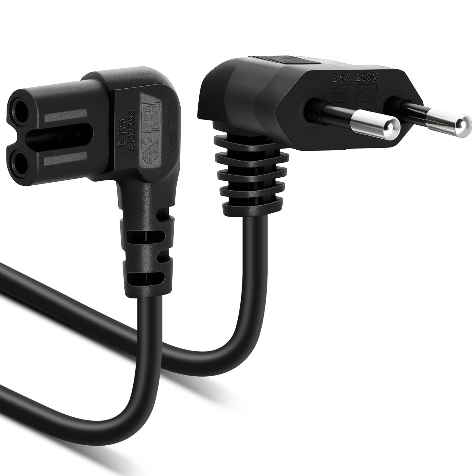 VINATO 3M Câble d'alimentation à 2 Pôles, Angle Droit 90° | Fiche Européenne Câble Alimentation Type C7, pour TV PS5 Haut-parleurs Imprimantes