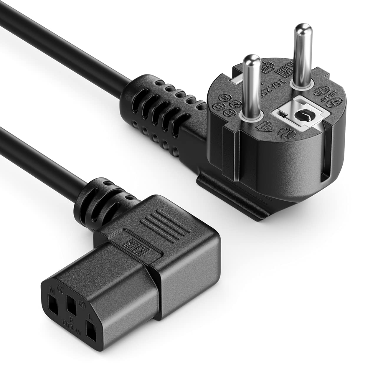 deleyCON 4m Câble Appareil Froid Alimentation Cordon électrique Fiche Contact Protection Type F (CEE 7/7) 90° Coudée vers Prise C13 90° Coudée Droite PC Ordinateur Moniteur Imprimante - Noir
