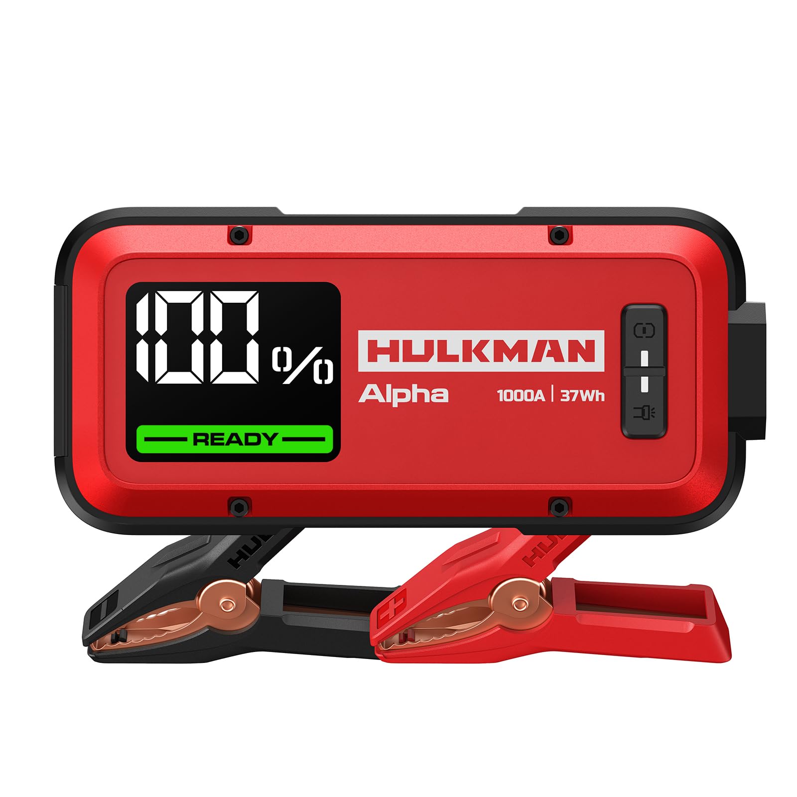 HULKMAN Alpha Ultra Red Démarreur 1000A 37Wh,Compact et Élégant,Boîtier de Démarrage 12V avec Câbles,Recharge Complète en 45 Min, Veille 24 Mois,IP65, Écran LED,pour Moteurs Essence 6.5L / Diesel 3.0L