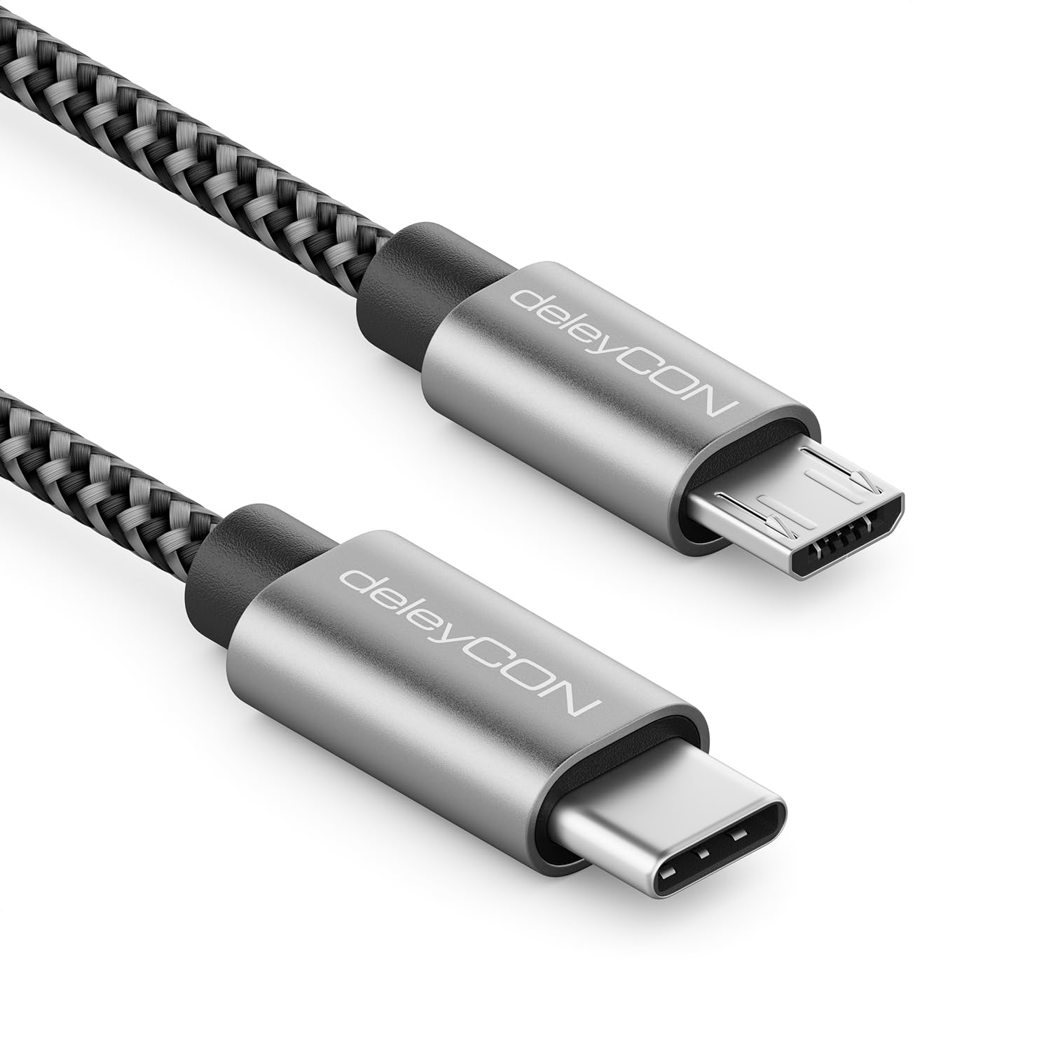 deleyCON 1m Câble Adaptateur USB-C vers Micro USB - Câble de Charge et Données - pour Smartphone, Tablette, Appareil Photo, Chargeur, Notebook, etc. - Noir