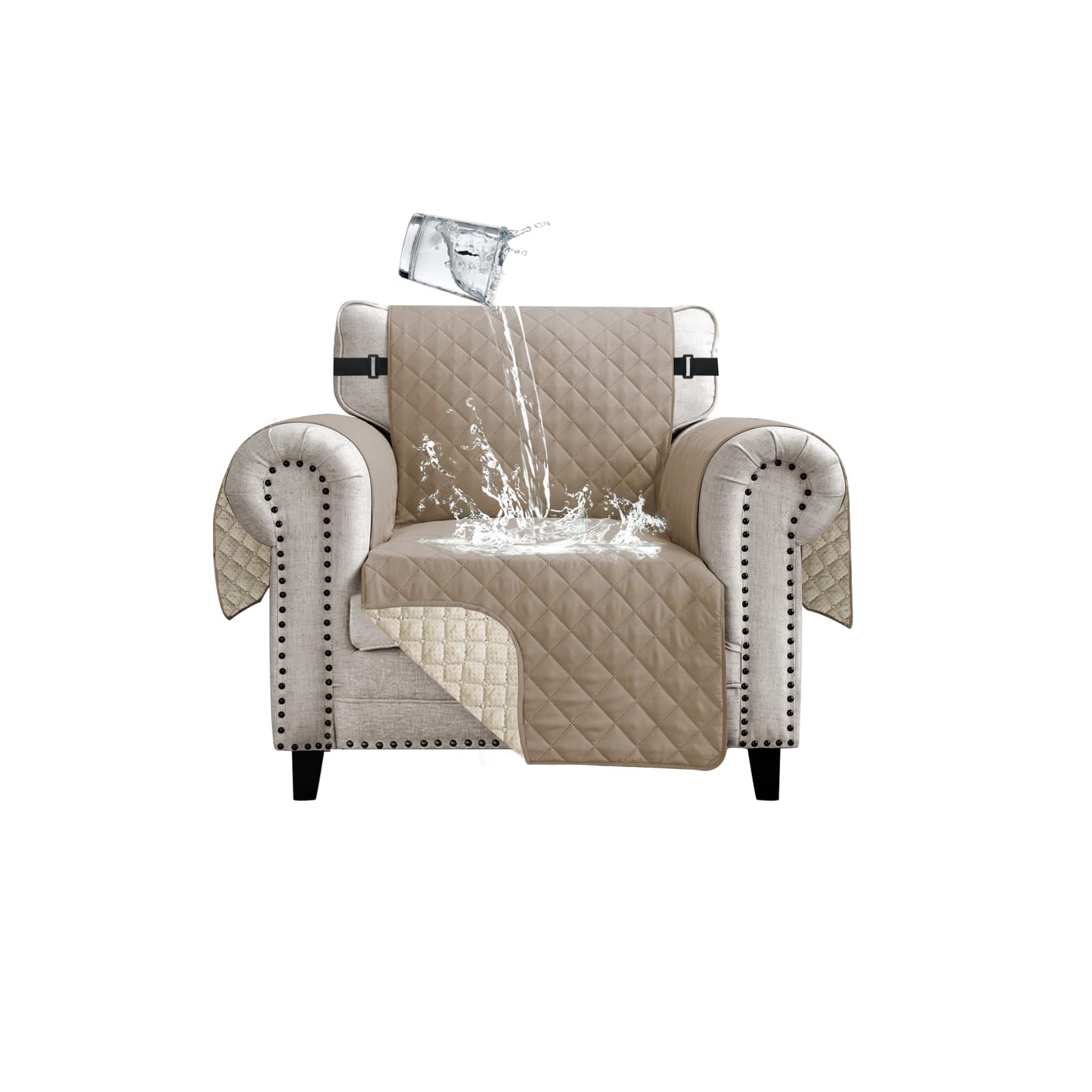 Lydevo Housse de Canapé Imperméable 1 Place Housses de Canapé avec Accoudoirs Housse de Canapé Reversible Universelle Antidérapante Protege Canape pour Animaux Chiens Chats,Kaki