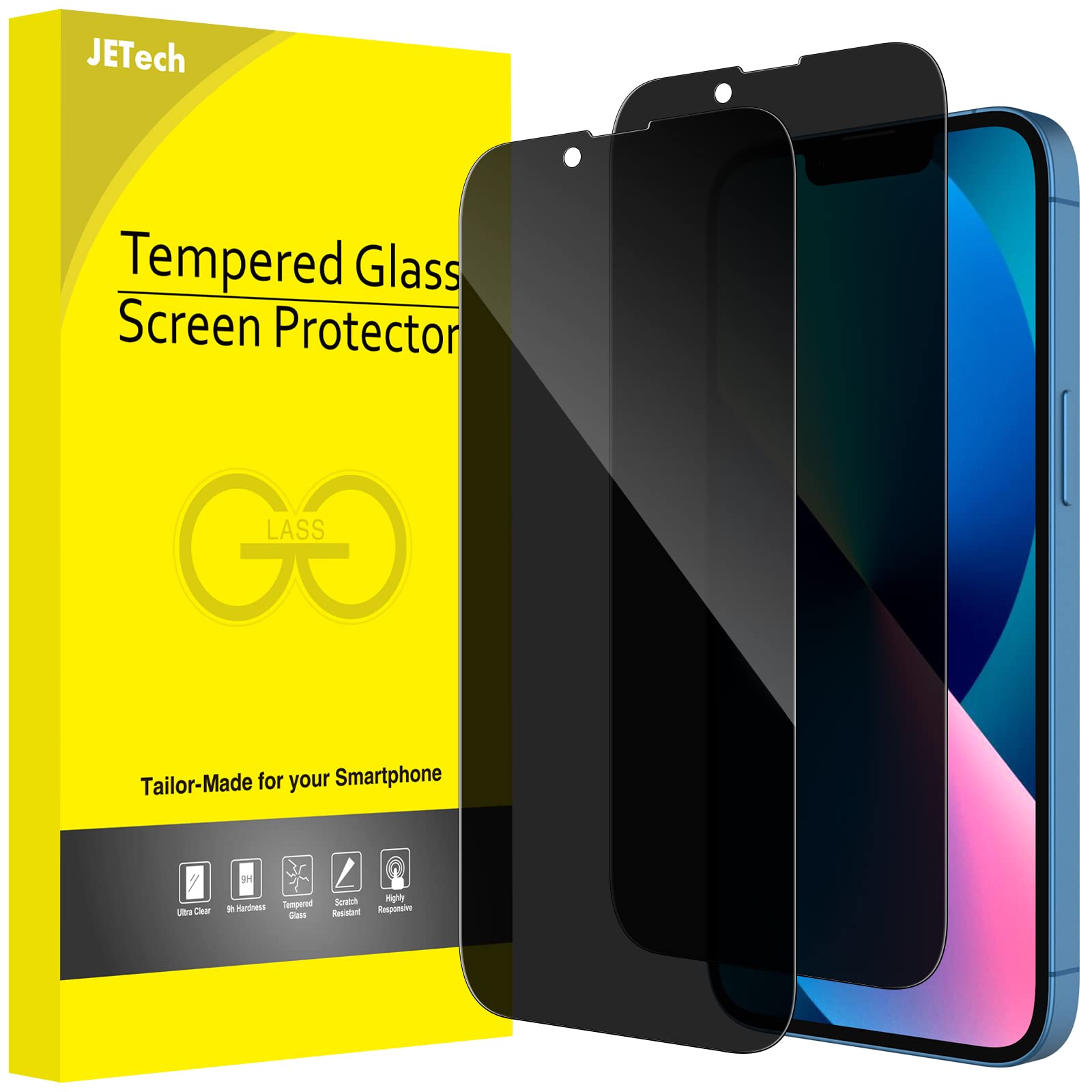 JETech Verre Trempé Anti-Espion pour iPhone 13/13 Pro/17e, Lot de 2 | Protection D'écran à Couverture Intégrale, Protection Bord à Bord, Compatible avec Coque, Transparent HD