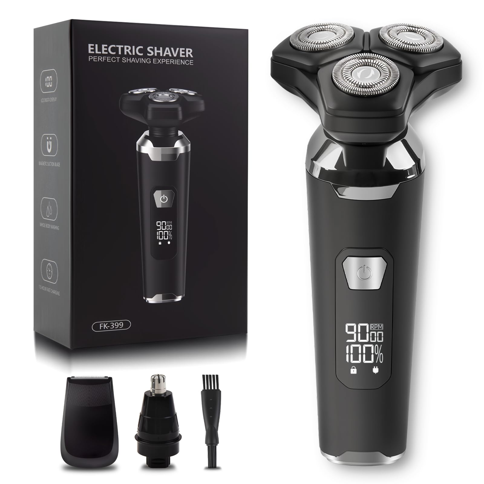 UTK Rasoir Electriques Hommes, Nouveau Rasoir Homme Sans fil 3 En 1 (2025), Étanche Ipx7, avec Accessoire Nez/Favoris, Utilisation sur Peau Sèche Ou Humide, Écran Led, Cadeau Papa, Idee Cadeau Homme