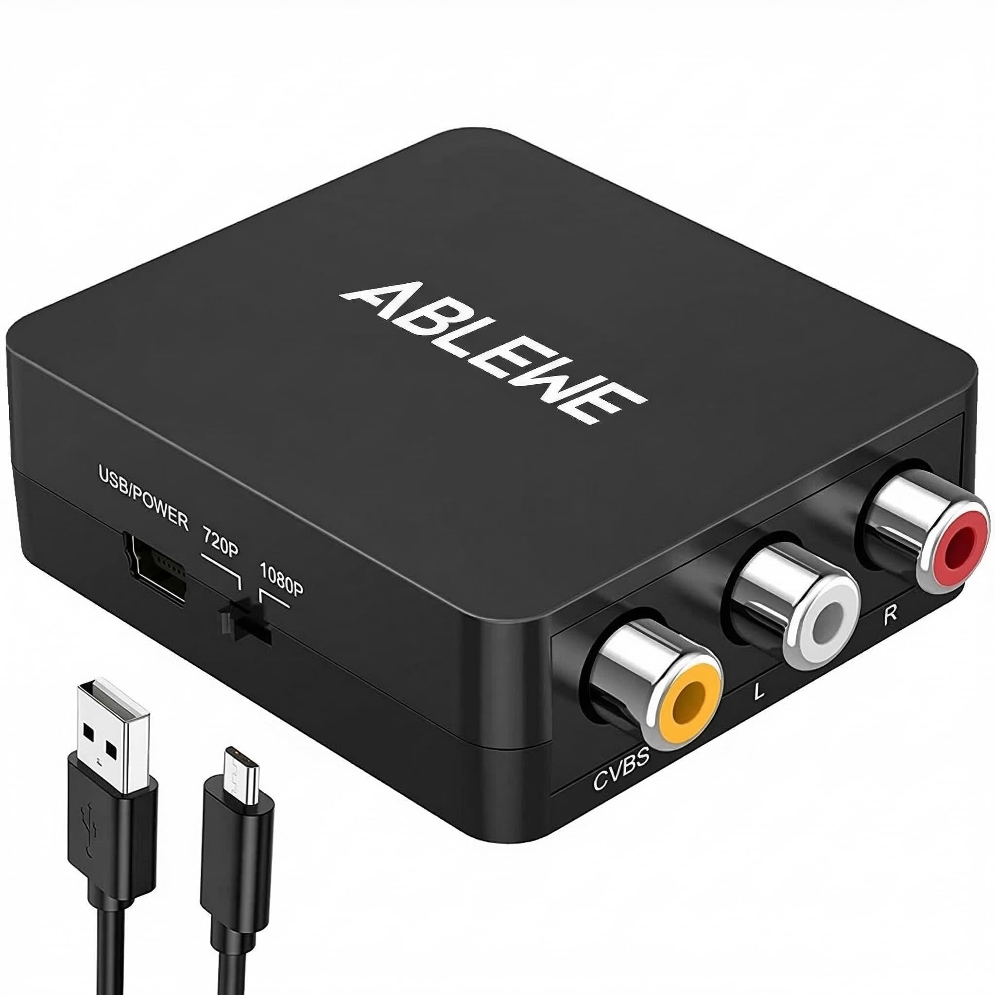 ABLEWE Adaptateur RCA vers HDMI, Convertisseur AV vers HDMI Mini AV à HDMI vidéo Signal Prise en Charge 1080P avec câble de Chargement USB pour PC Portable Xbox PS2 PS3 etc.