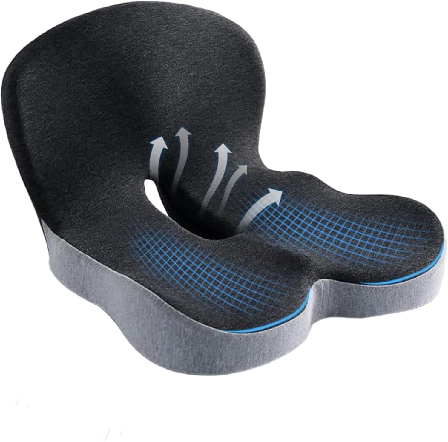 gresonic Coussin de siège en Mousse mémoire Haute densité - Conception Ergonomique pour Un soulagement Maximal des douleurs dorsales et de la sciatique (Noir&Gris)