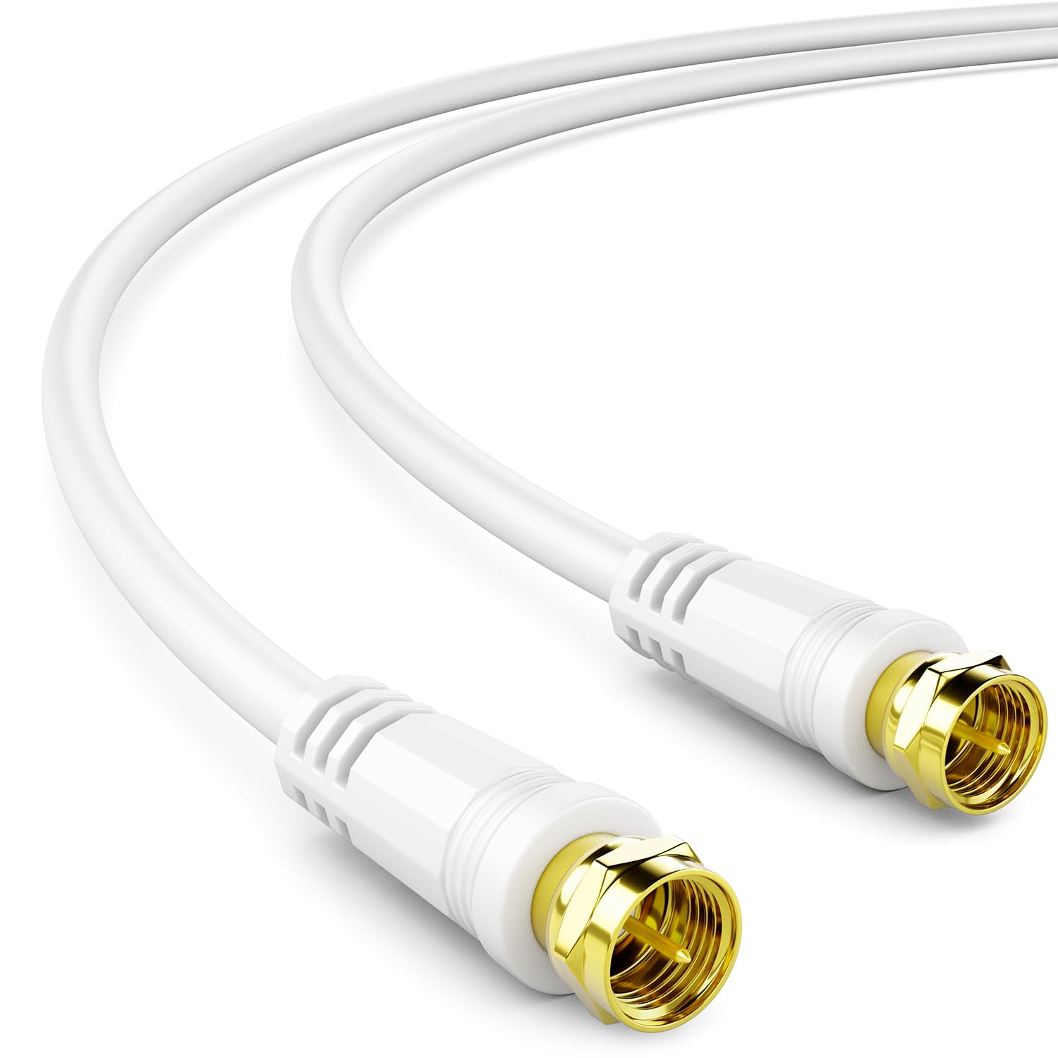 deleyCON 10m Câble D’antenne SAT TV Câble Coaxial Connecteur F 4K - Blanc | Téléviseur haute définition, quadruple blindage, DVB-S, DVB-S2, radio numérique DAB, DVB-T2, connecteurs métalliques